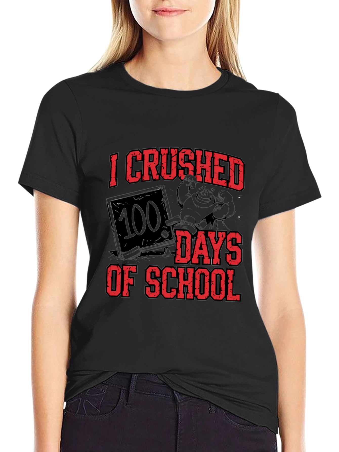 Black I Crushed 100 Days of School T-Shirt view 2