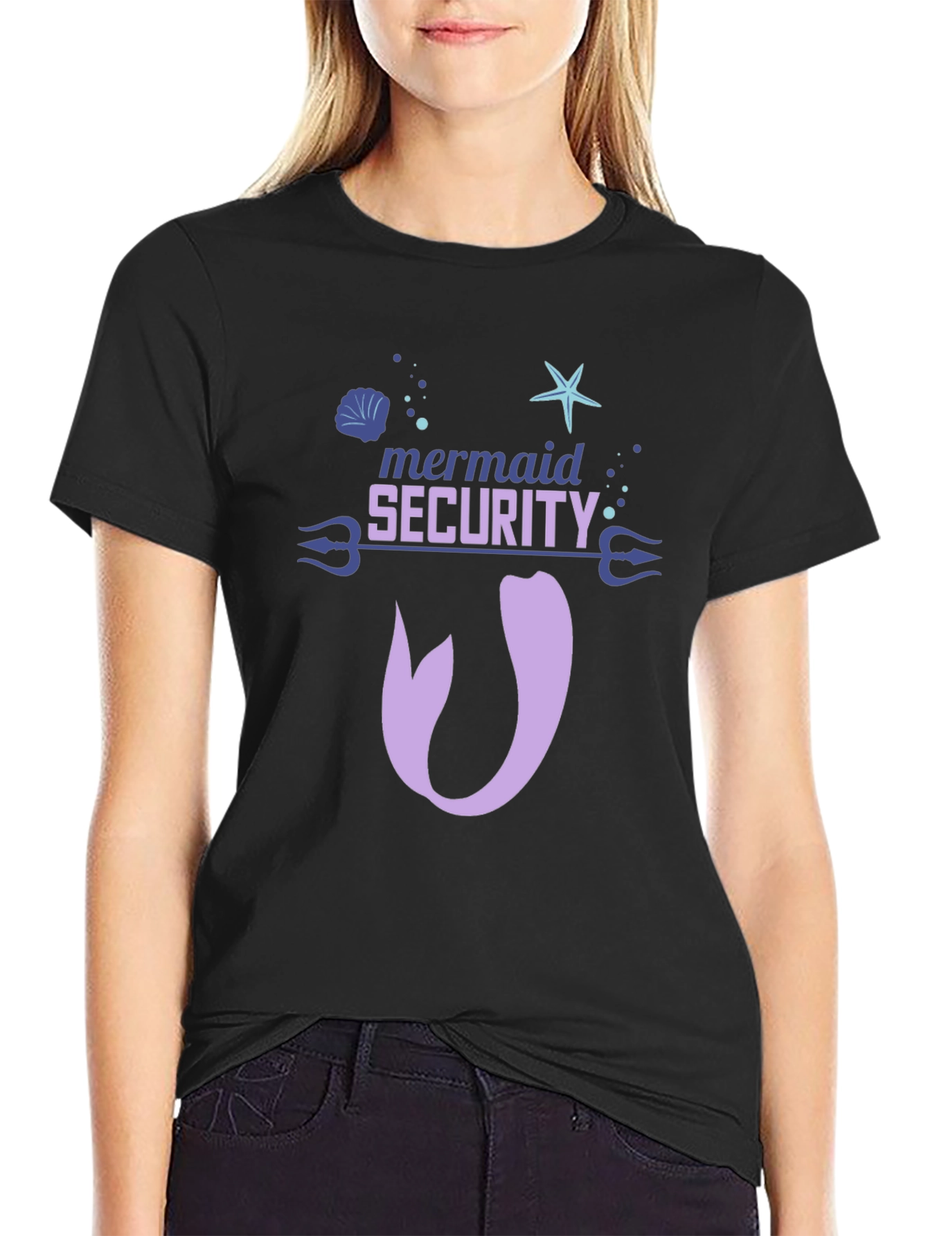 Black Mermaid Security Tee - Funny Graphic Novelty T-Shirt view 2