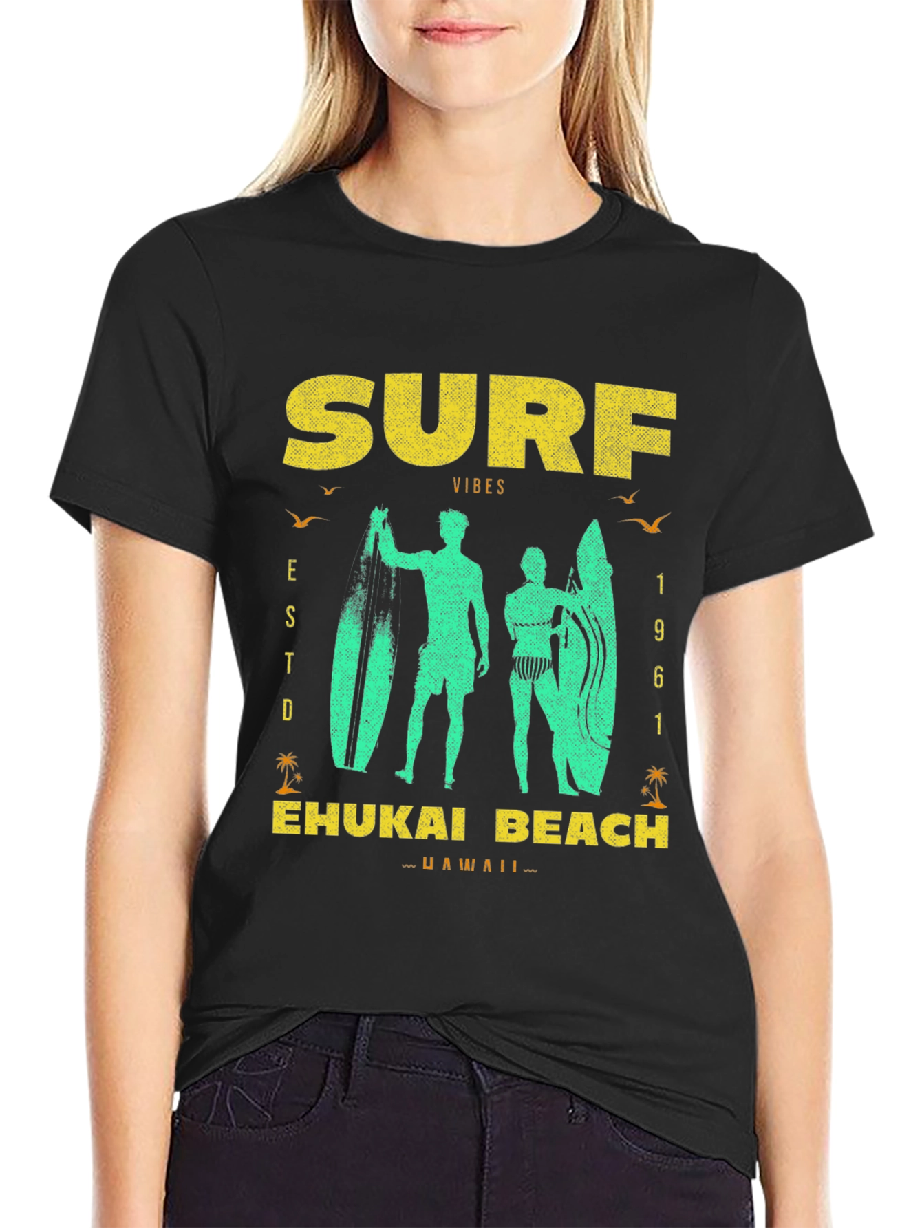 Black Surf Vibes T-Shirt | Ehukai Beach Hawaii view 2