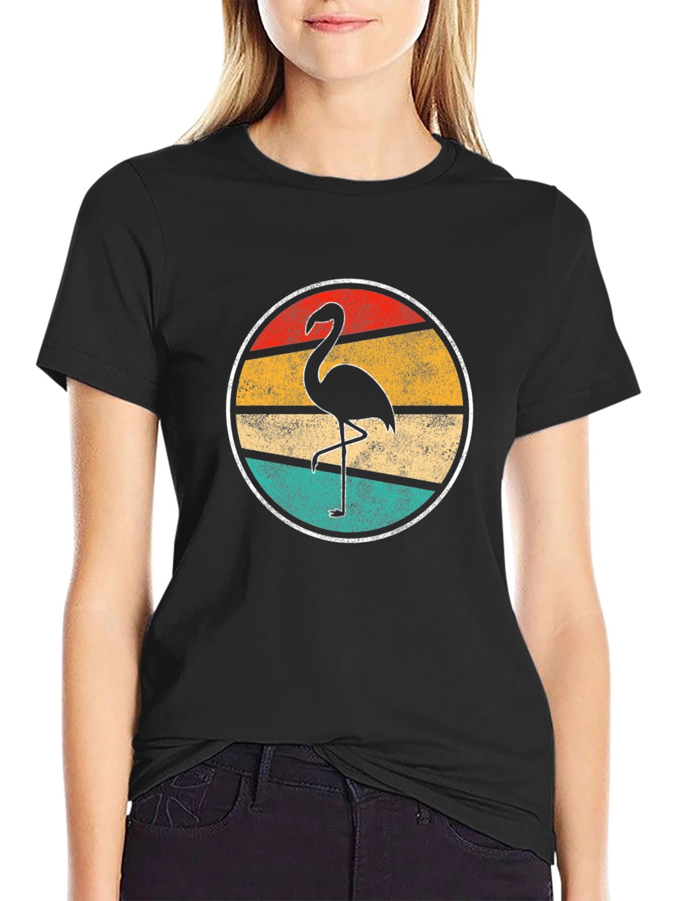 Black Retro Flamingo Graphic Tee - Men's Black T-Shirt view 2