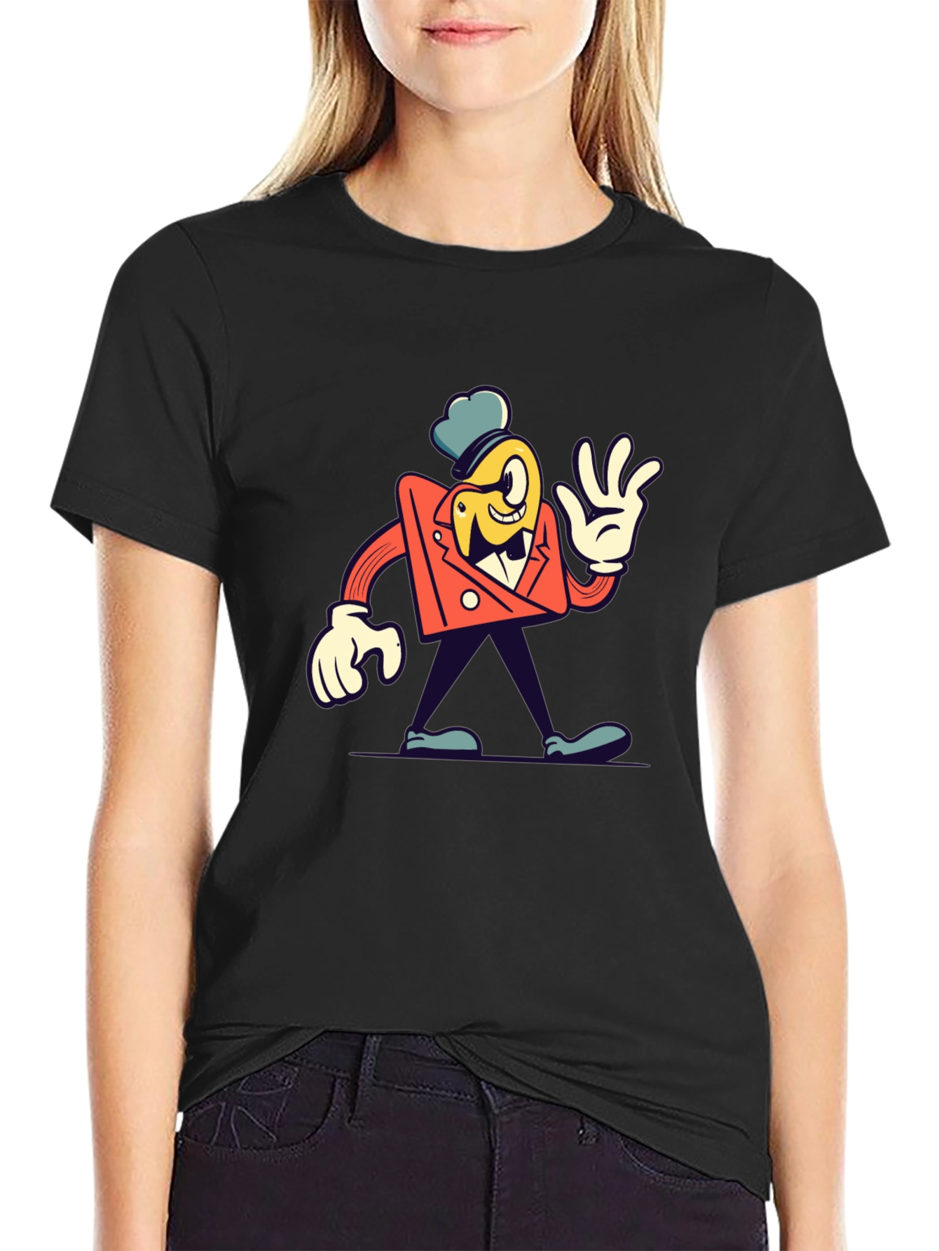 Black Cartoon Character Black T-Shirt view 2
