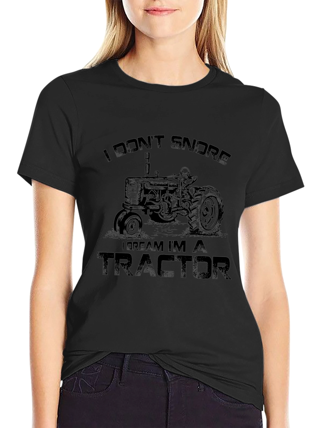 Black I Don't Snore, I Dream I'm A Tractor T-Shirt view 2