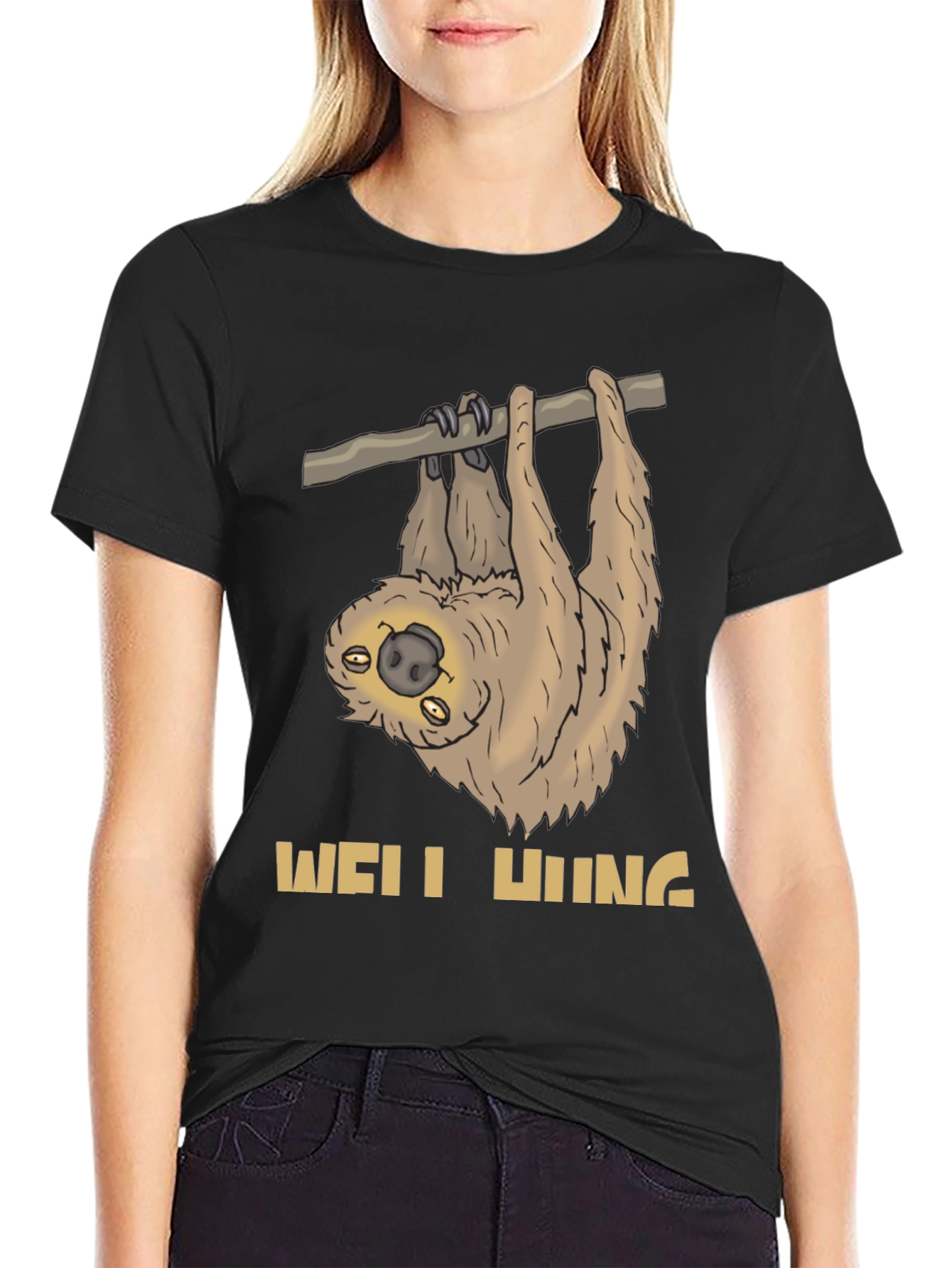 Black Well Hung Sloth Graphic Tee - Funny Animal T-Shirt view 2
