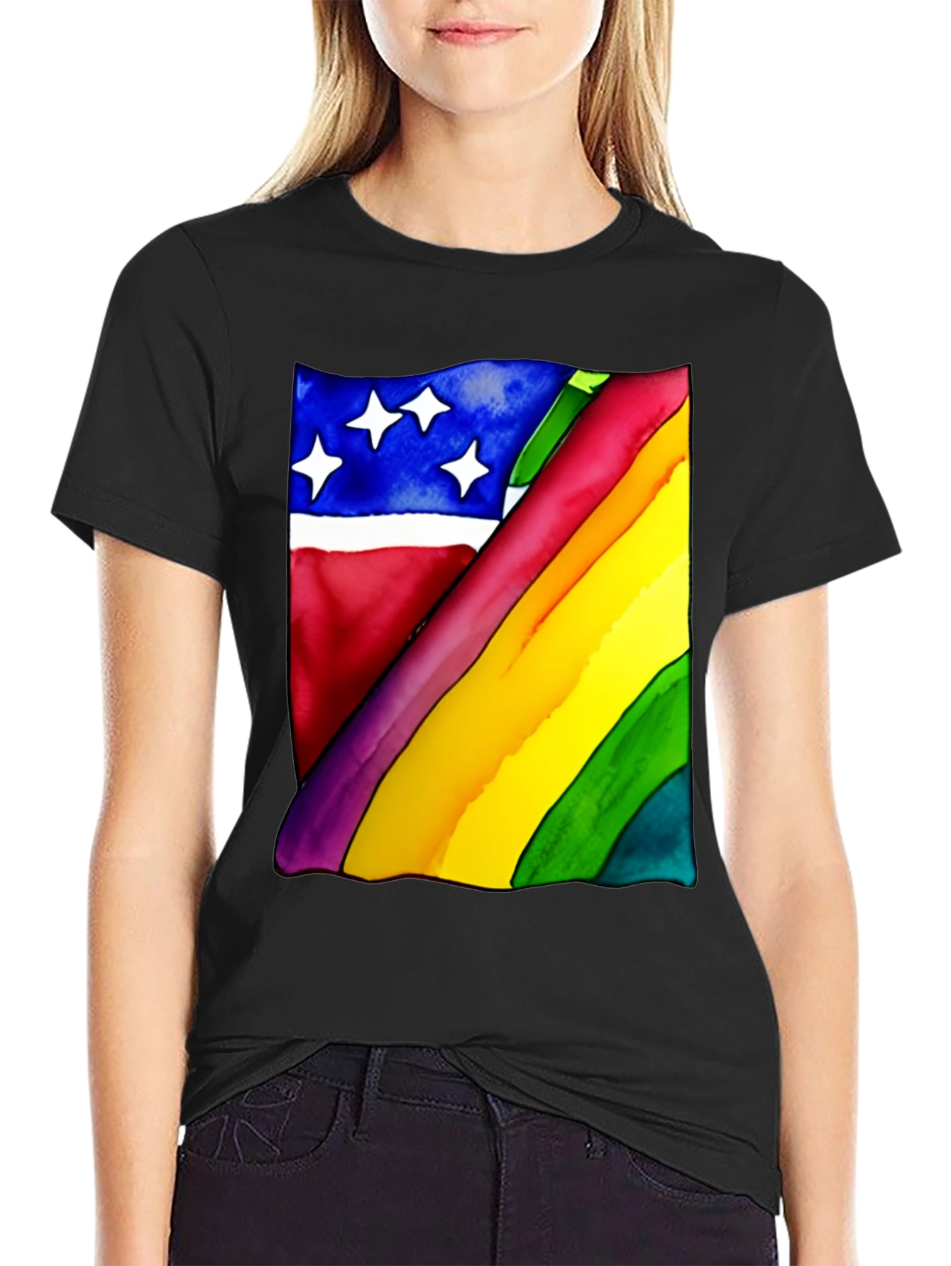 Black Rainbow Flag Graphic Tee - Unisex Black Shirt view 2
