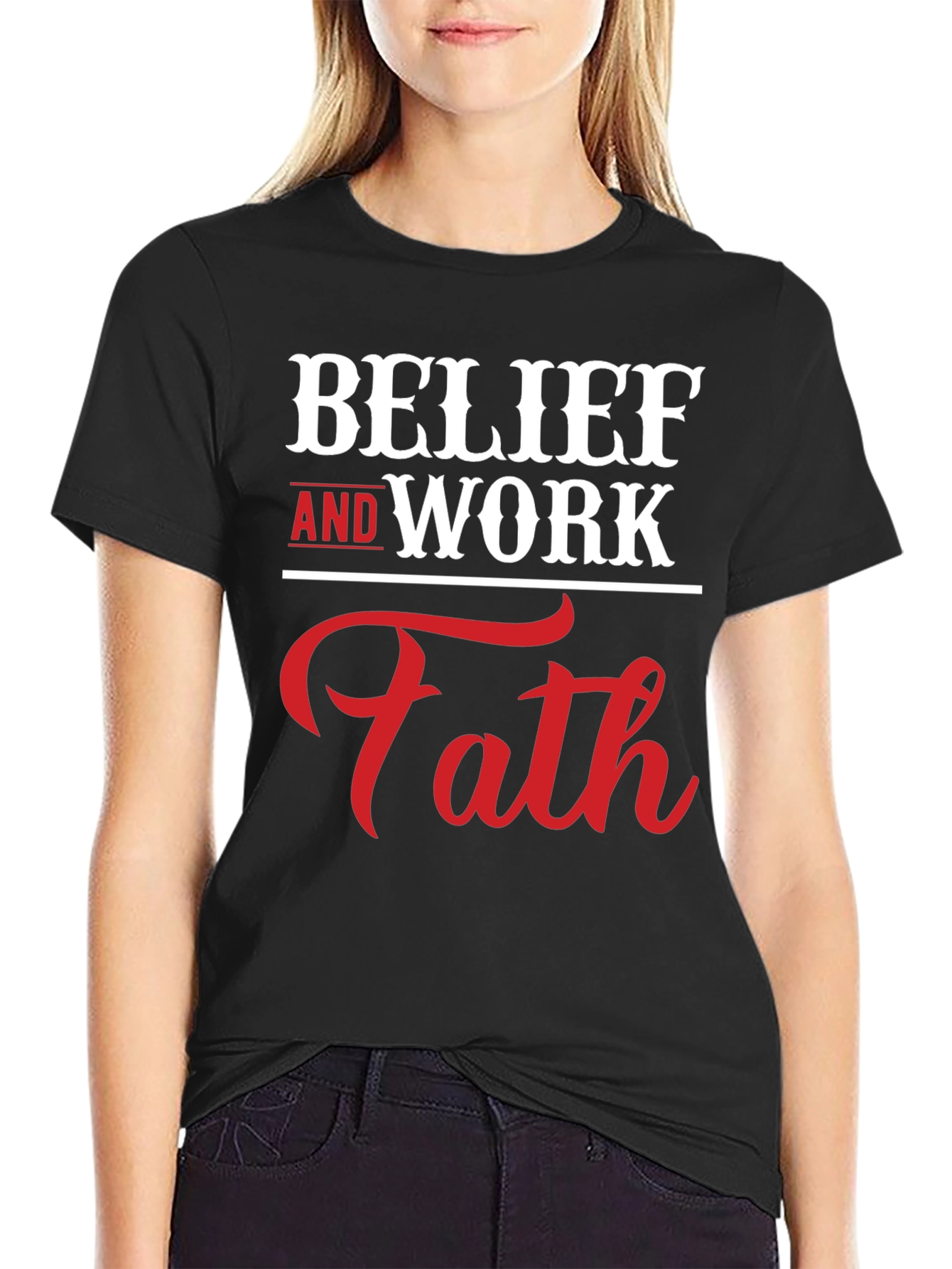 Black Belief and Work Faith Graphic T-Shirt view 2
