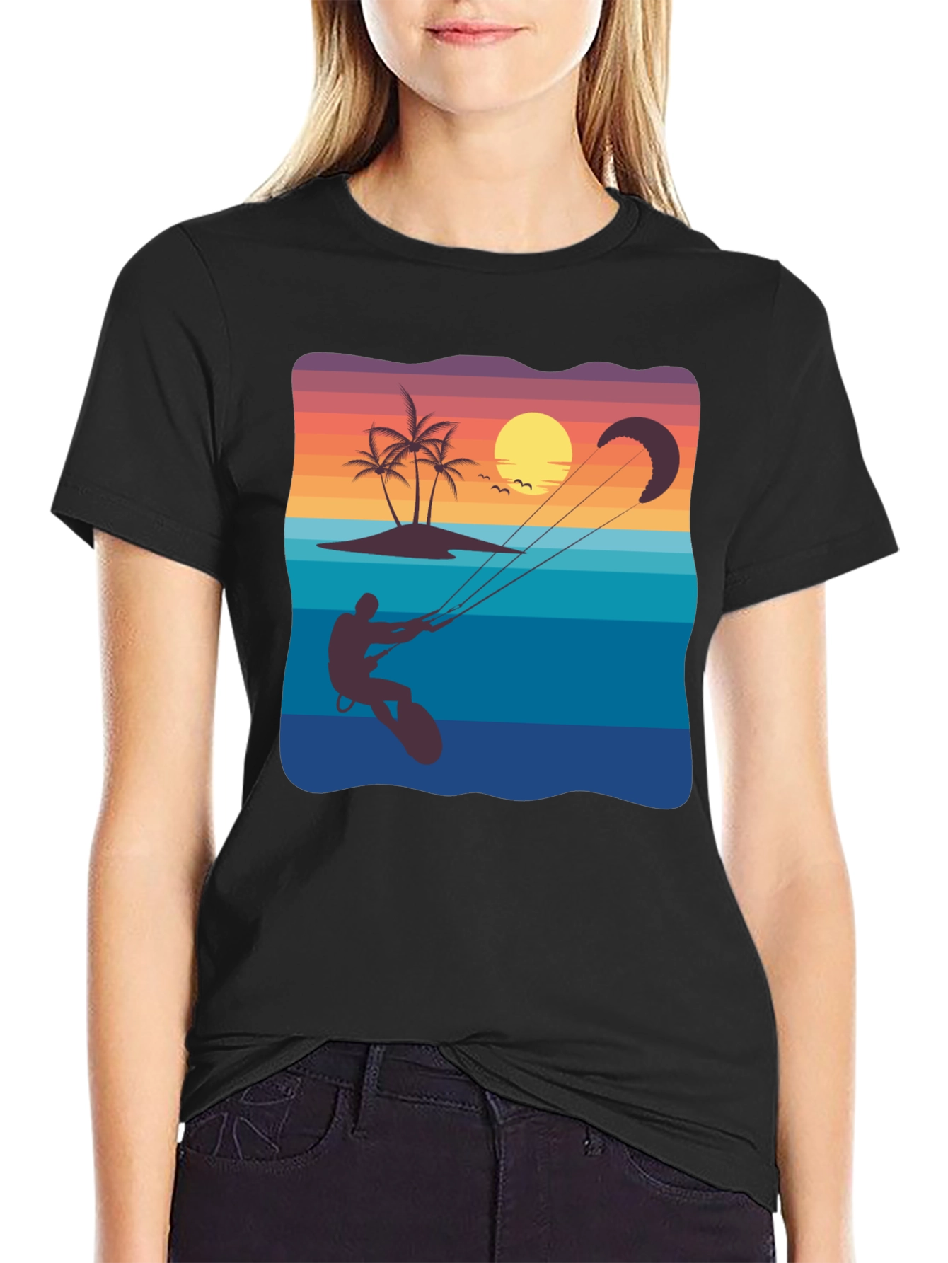 Black Sunset Kitesurfing Graphic Tee - Black Cotton Blend view 2