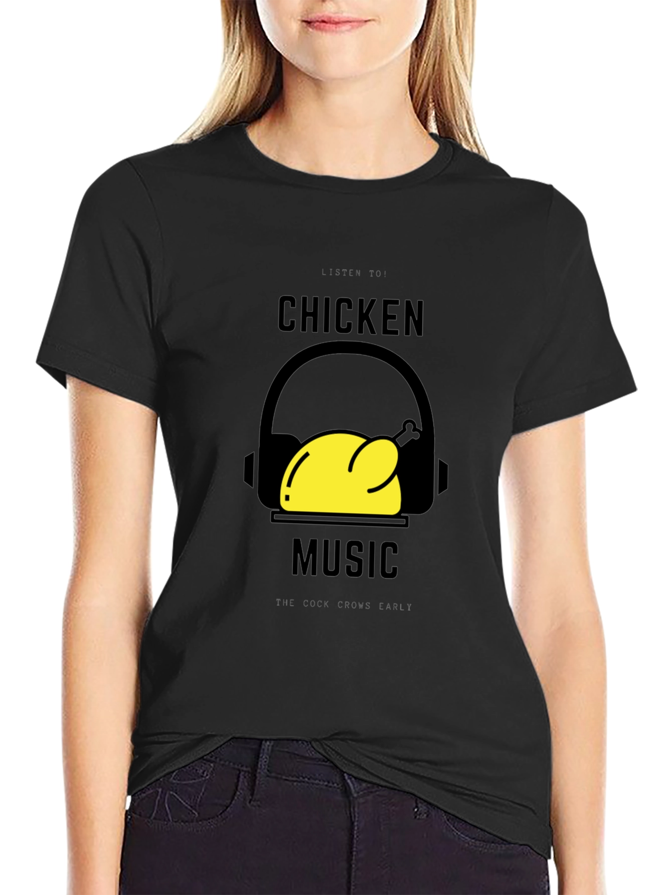 Black Chicken Music Graphic T-Shirt - Black view 2