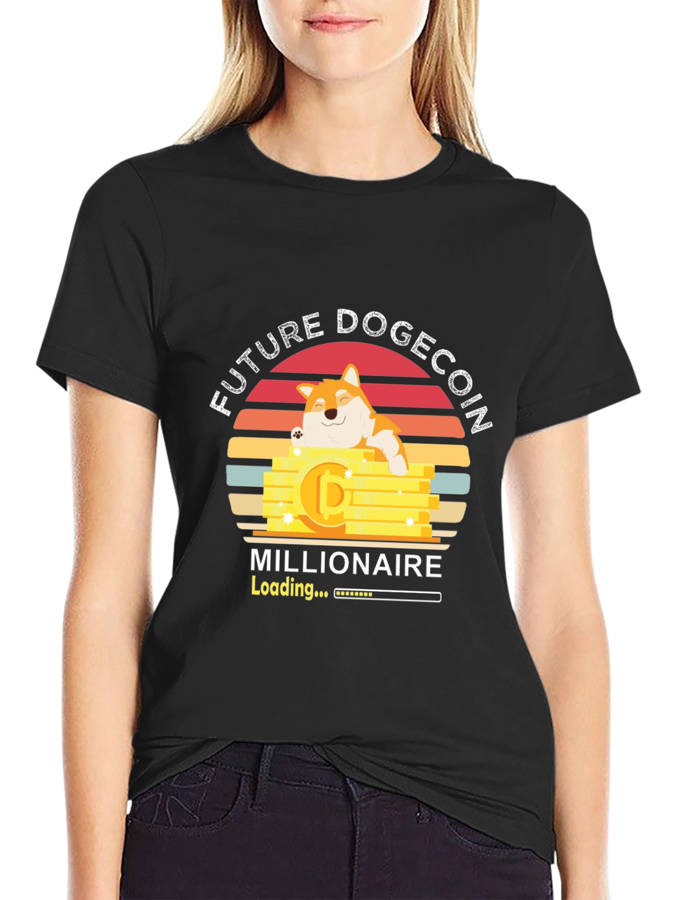 Black Future Dogecoin Millionaire T-Shirt view 2