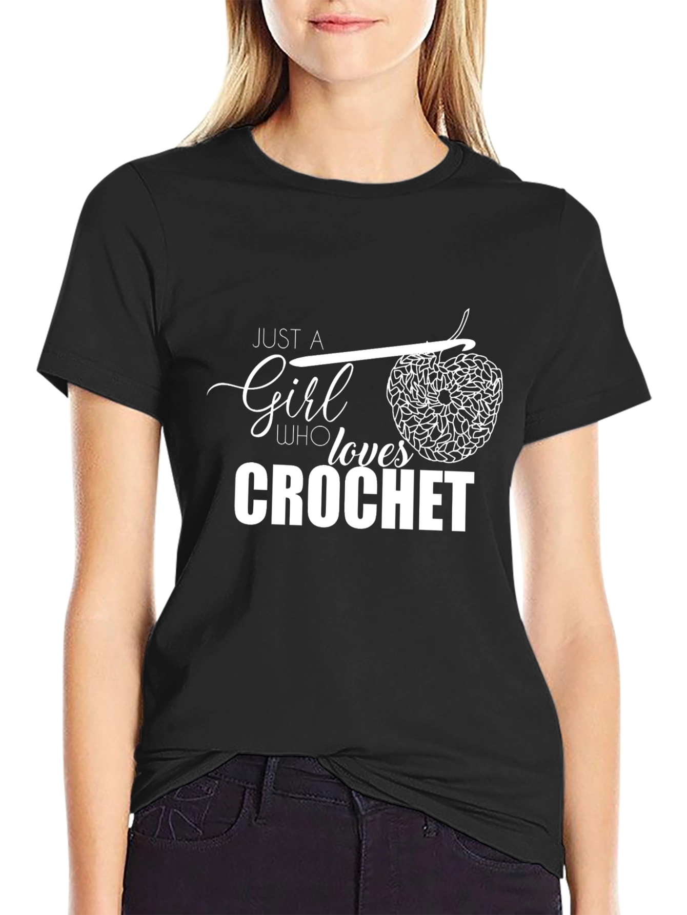 Black Crochet Lover T-Shirt - Just A Girl Who Loves Crochet view 2