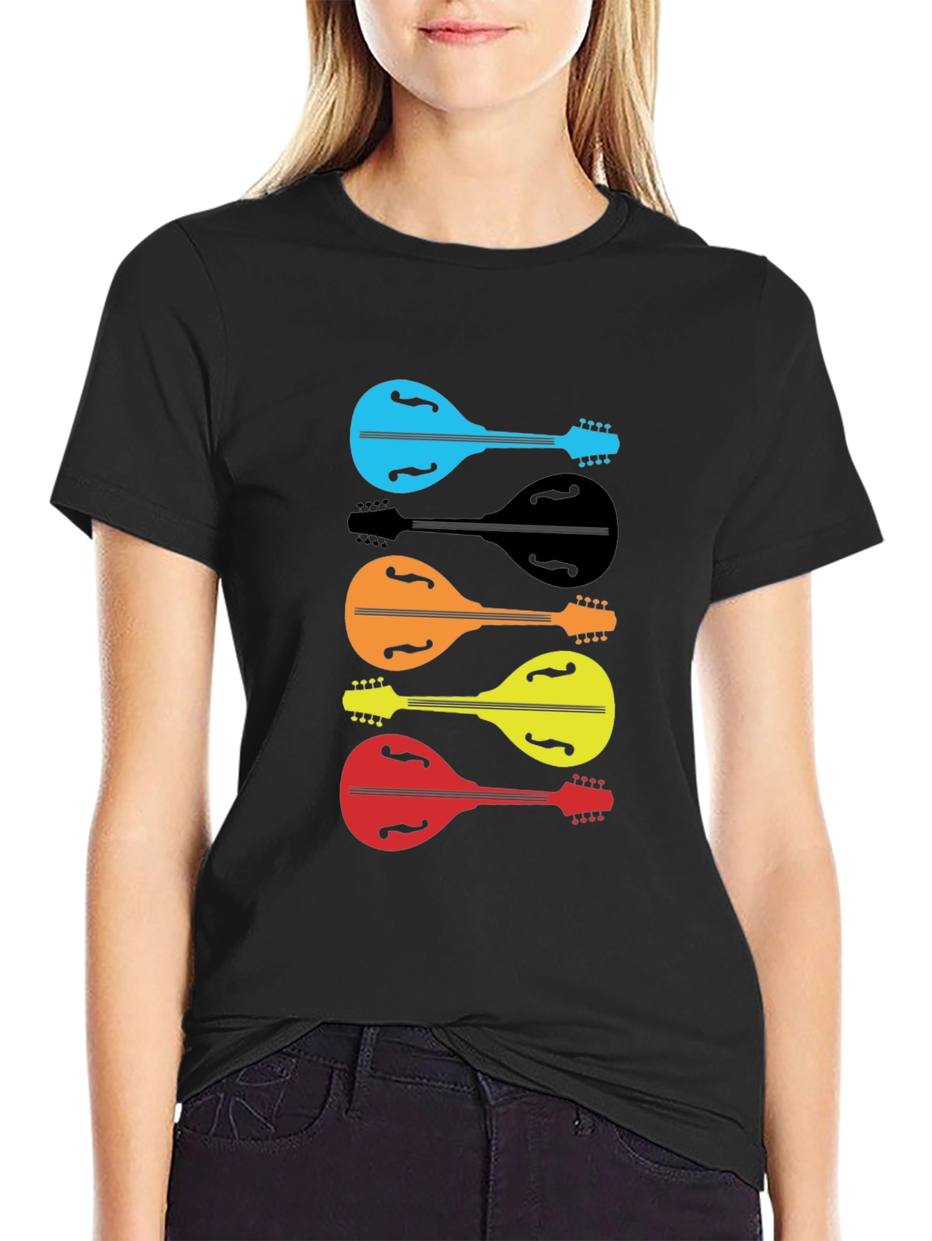 Black Colorful Mandolin Graphic T-Shirt view 2