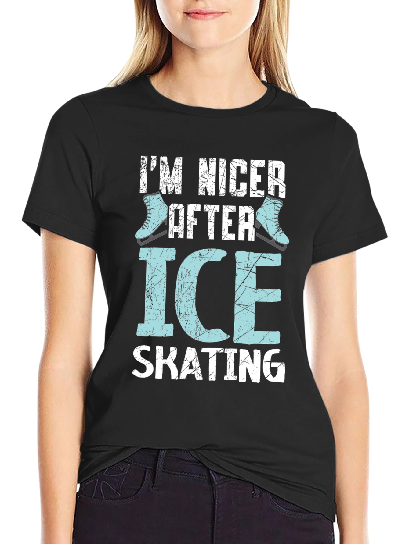 Black I'm Nicer After Ice Skating Graphic T-Shirt view 2