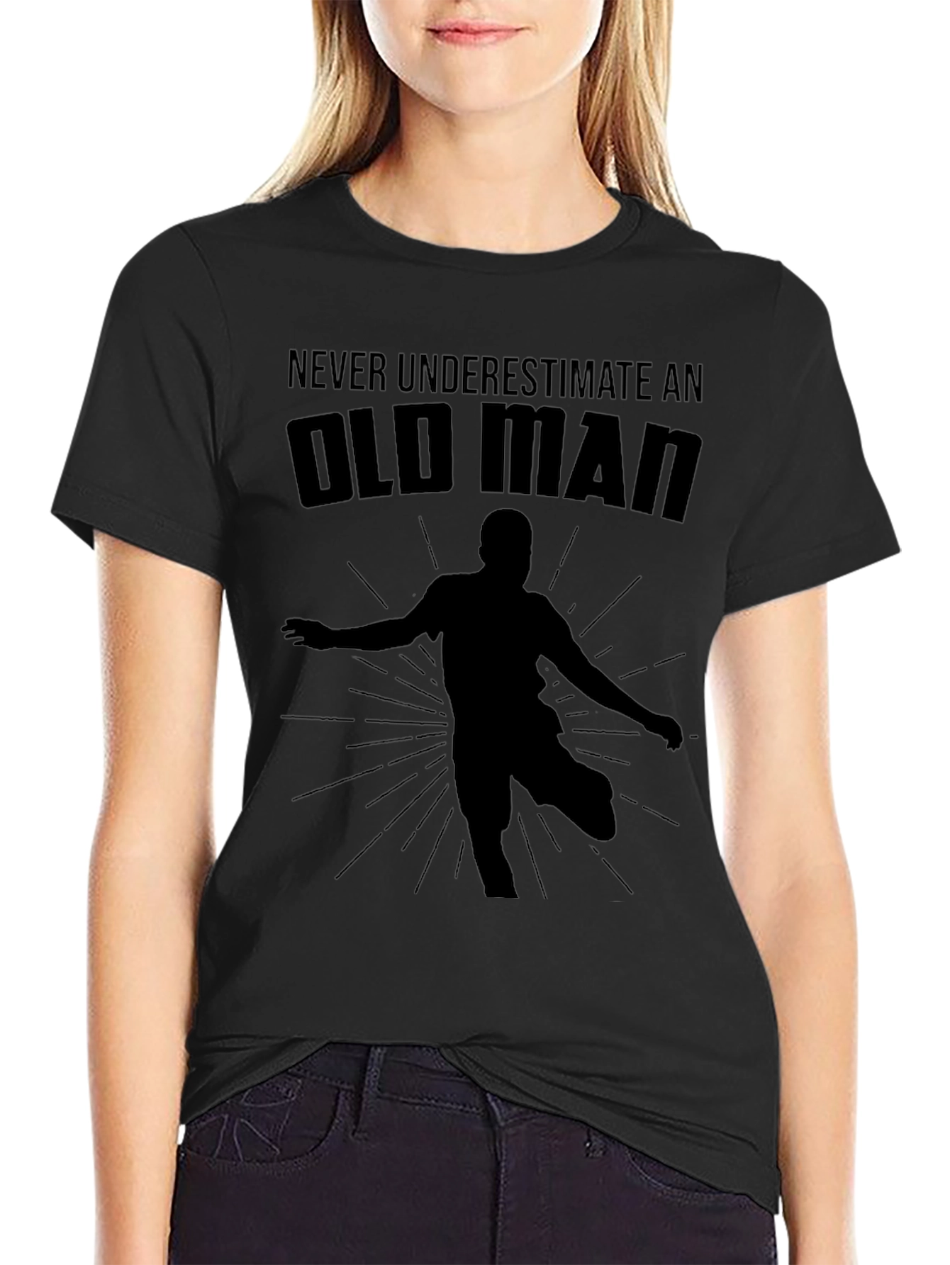 Black Never Underestimate an Old Man T-Shirt view 2