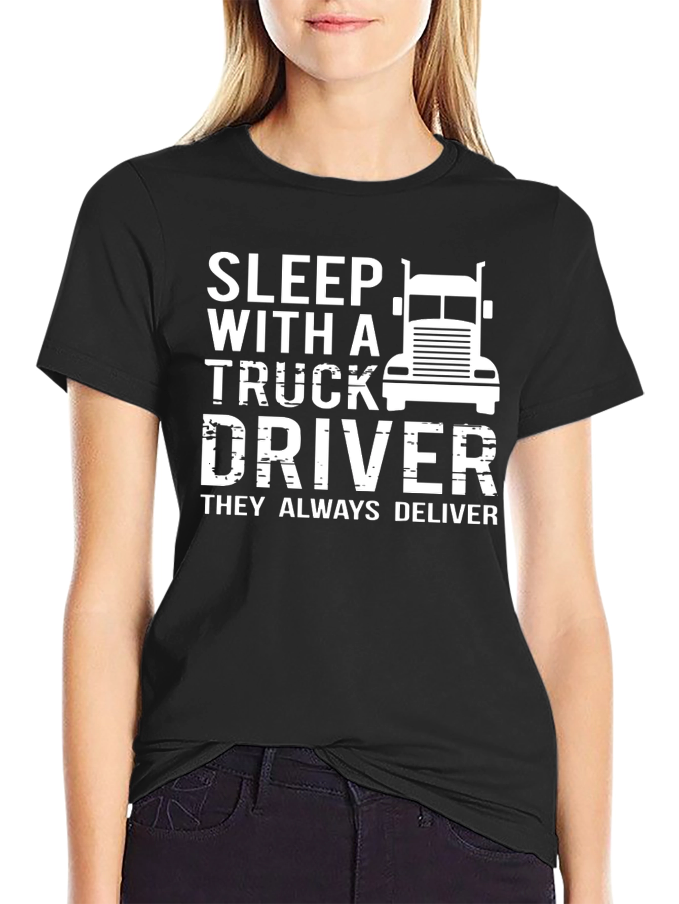 Black Sleep With A Truck Driver Black T-Shirt view 2