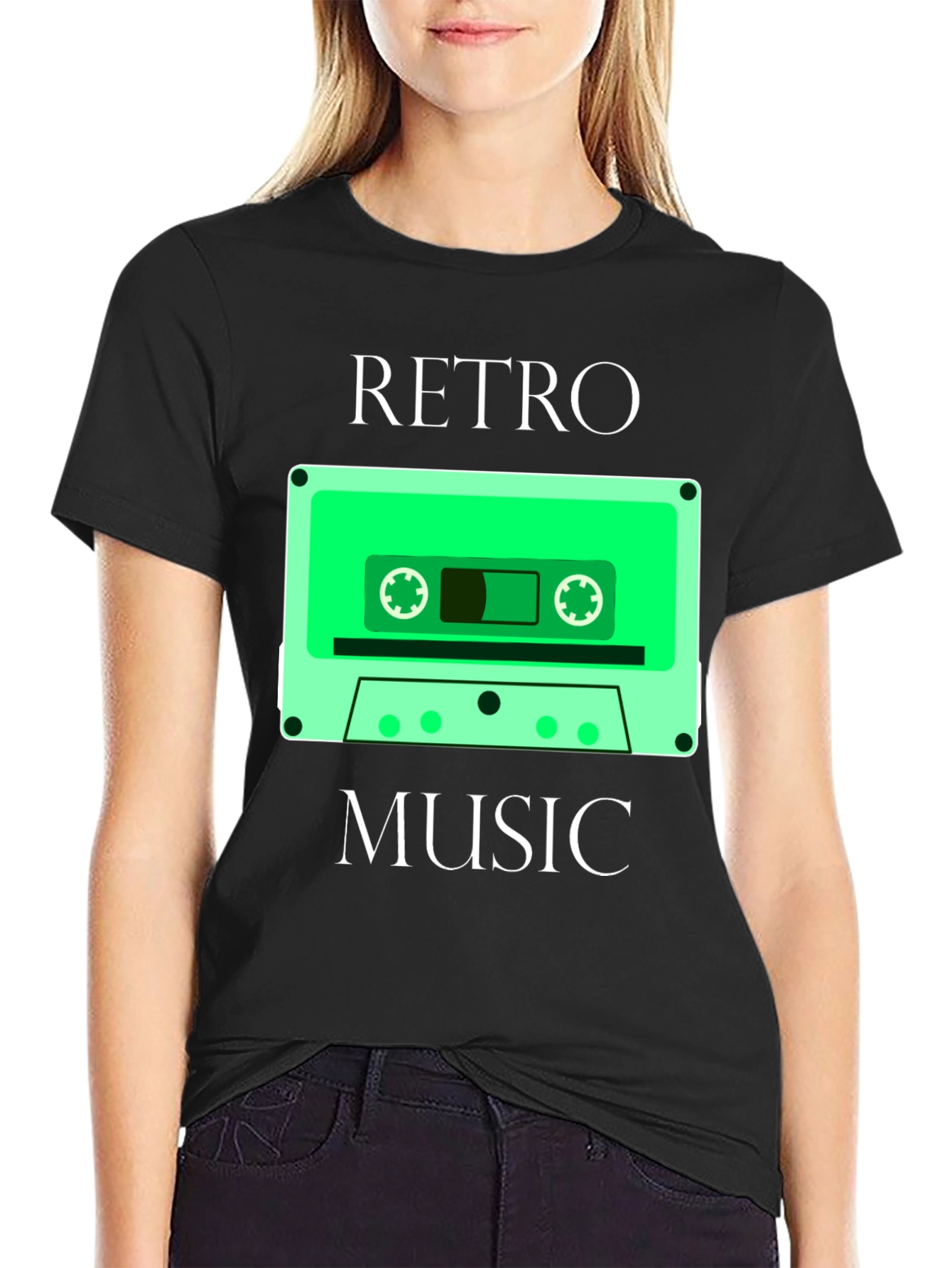 Black Retro Music Cassette Graphic T-Shirt view 2