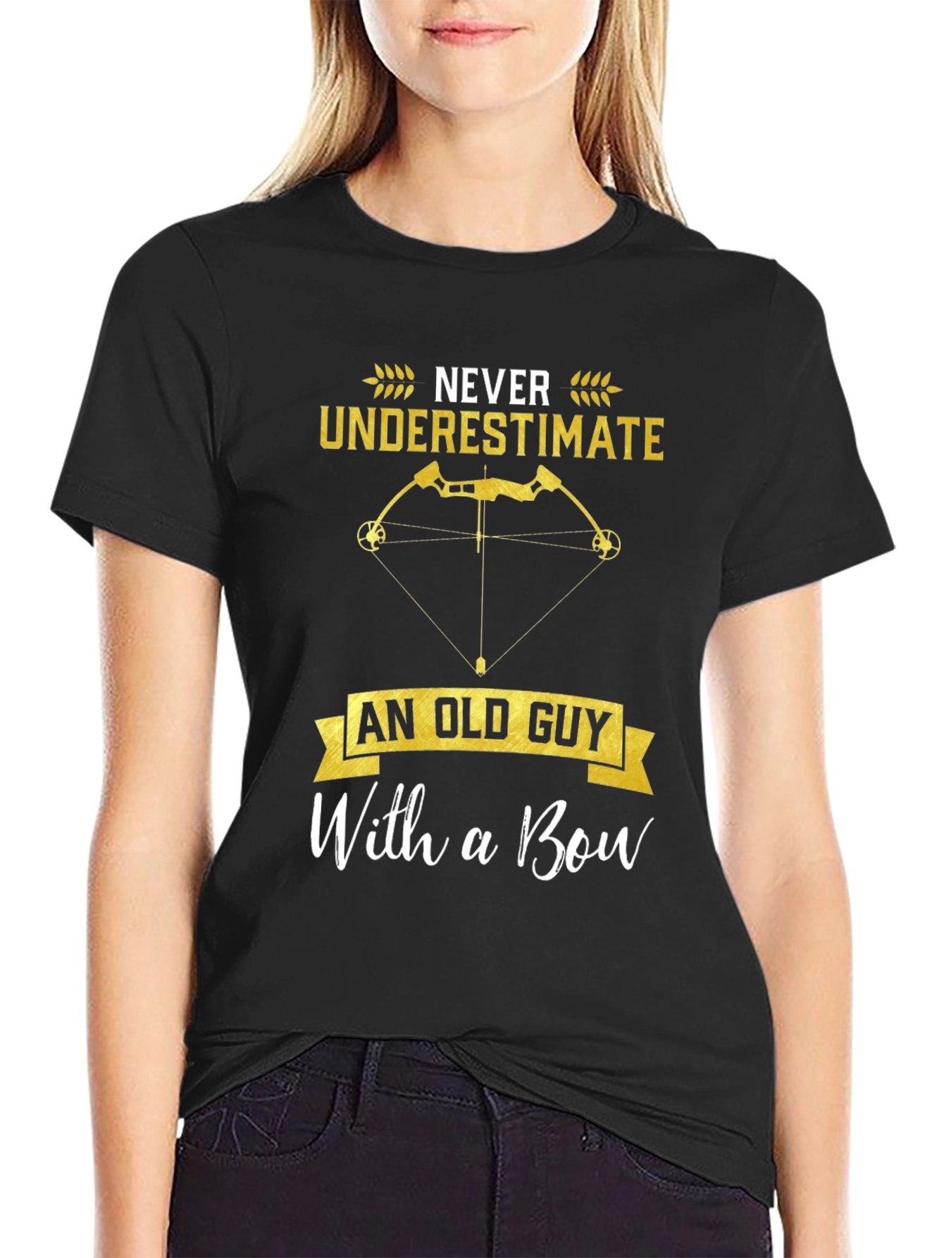 Black Never Underestimate Old Guy Bow T-Shirt view 2