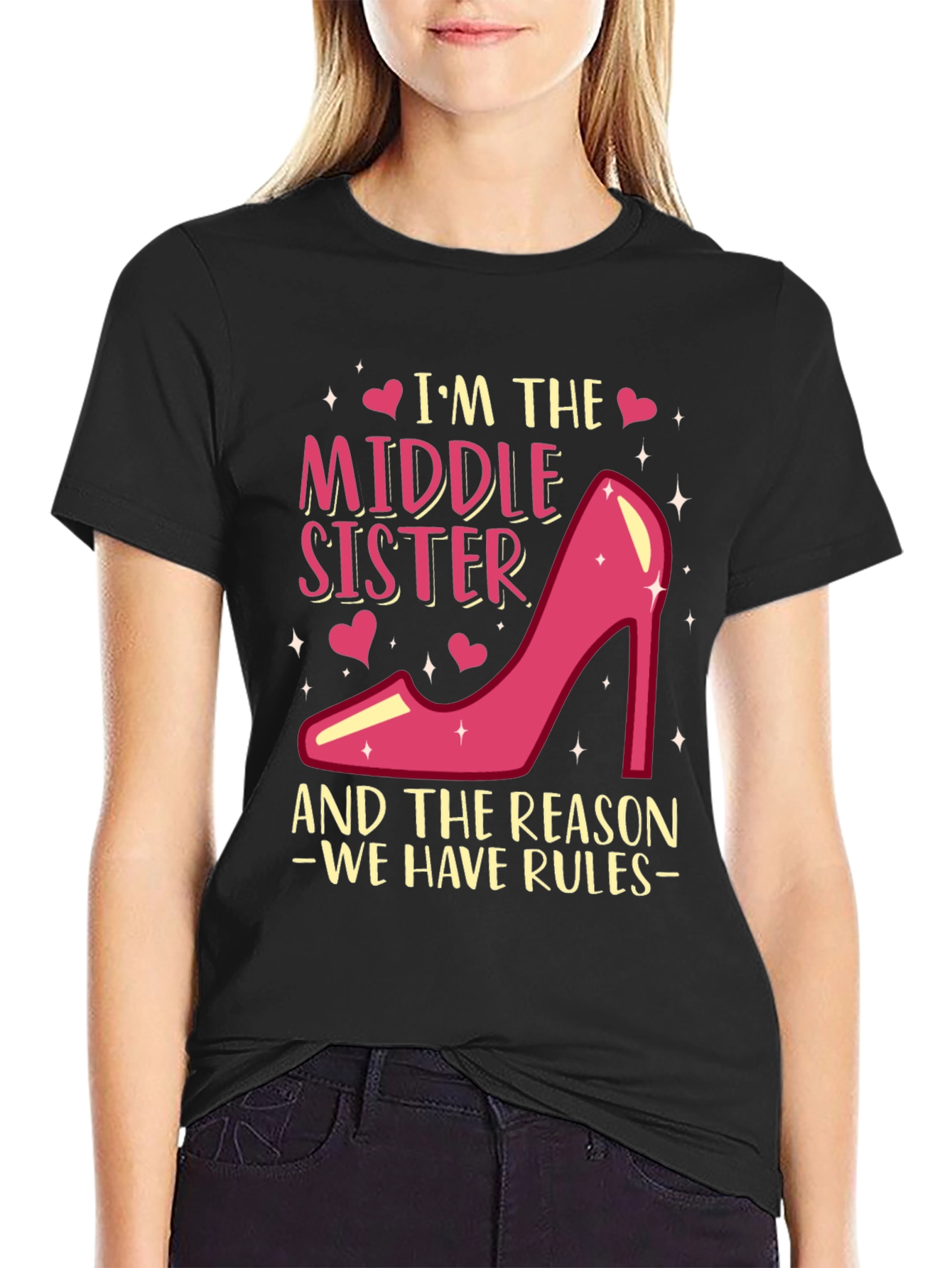Black Middle Sister T-Shirt - Reason We Have Rules! view 2