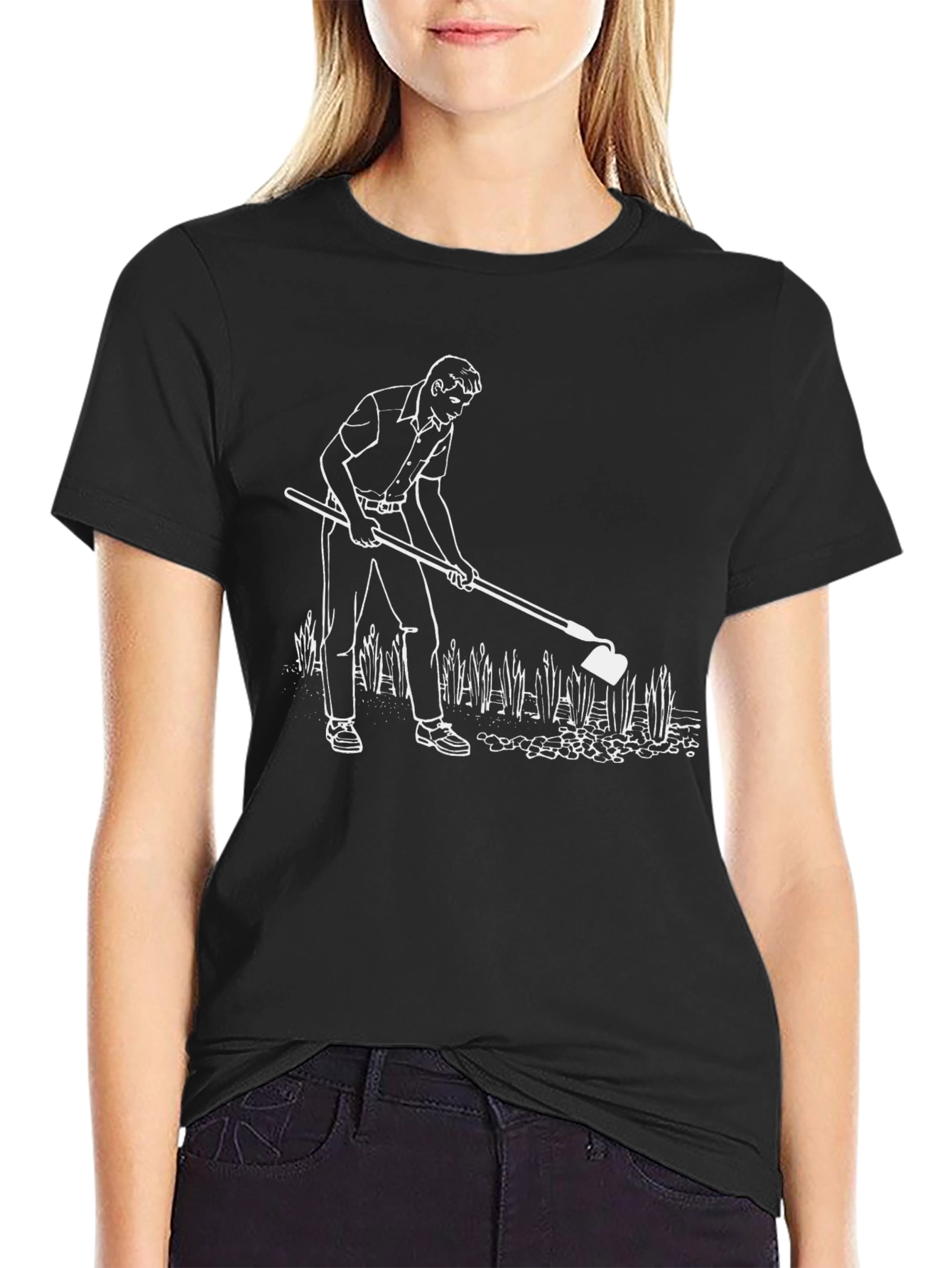 Black Men's Black T-Shirt with Gardening Graphic view 2