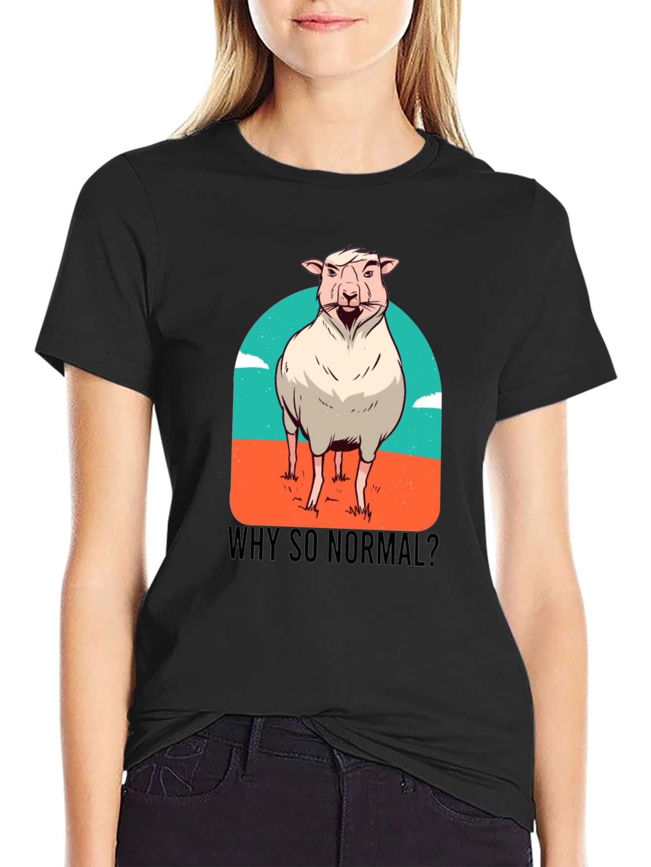 Black Why So Normal? Sheep Graphic T-Shirt view 2