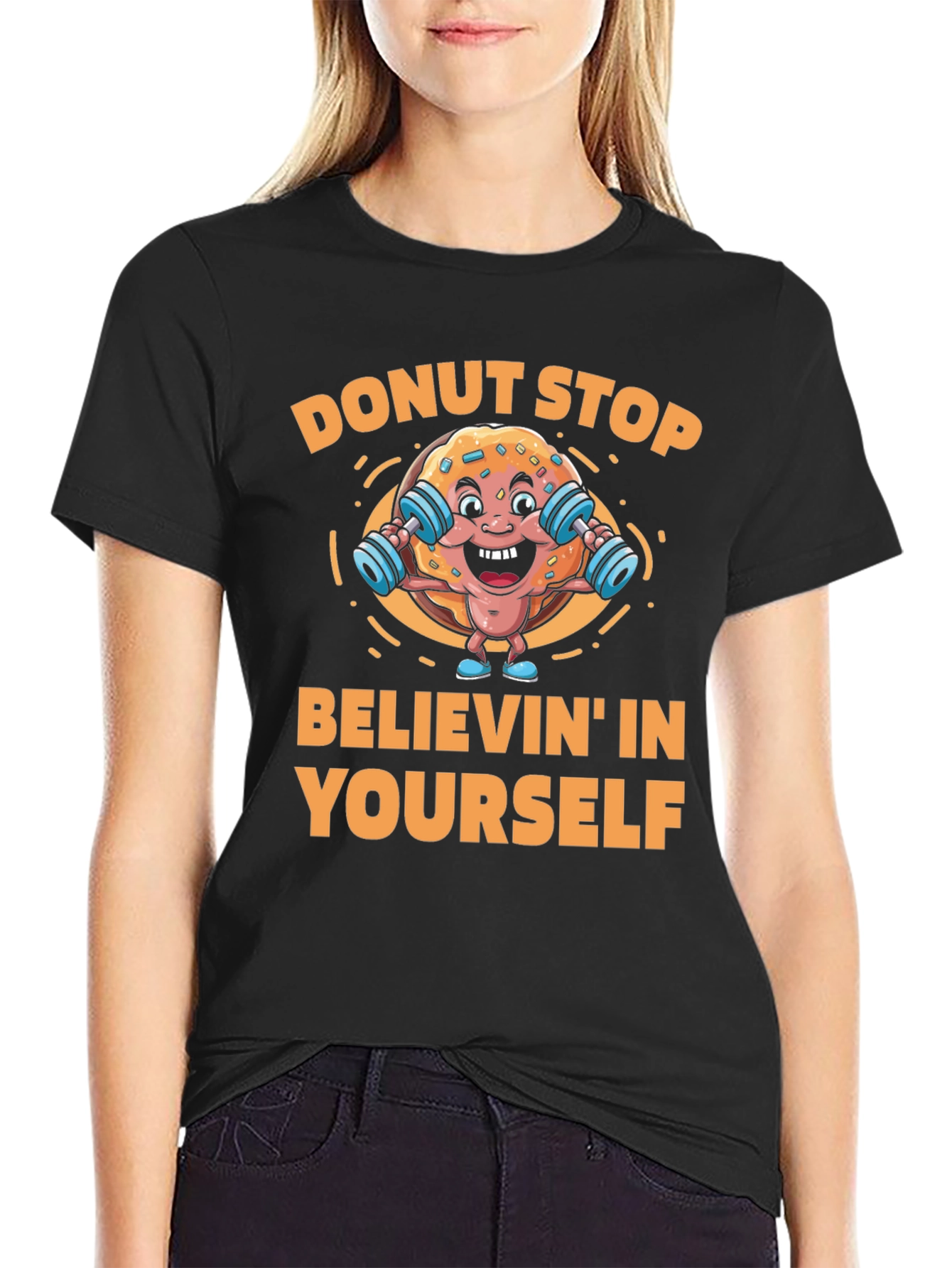 Black Donut Stop Believin' Fitness T-Shirt view 2