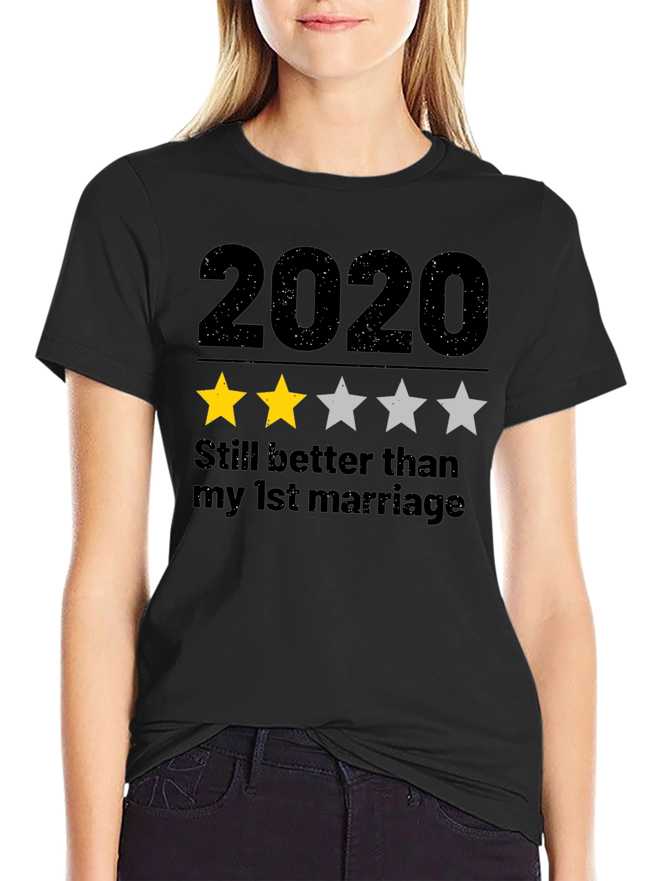 Black 2020 Two Star T-Shirt - Funny Sarcastic Tee view 2