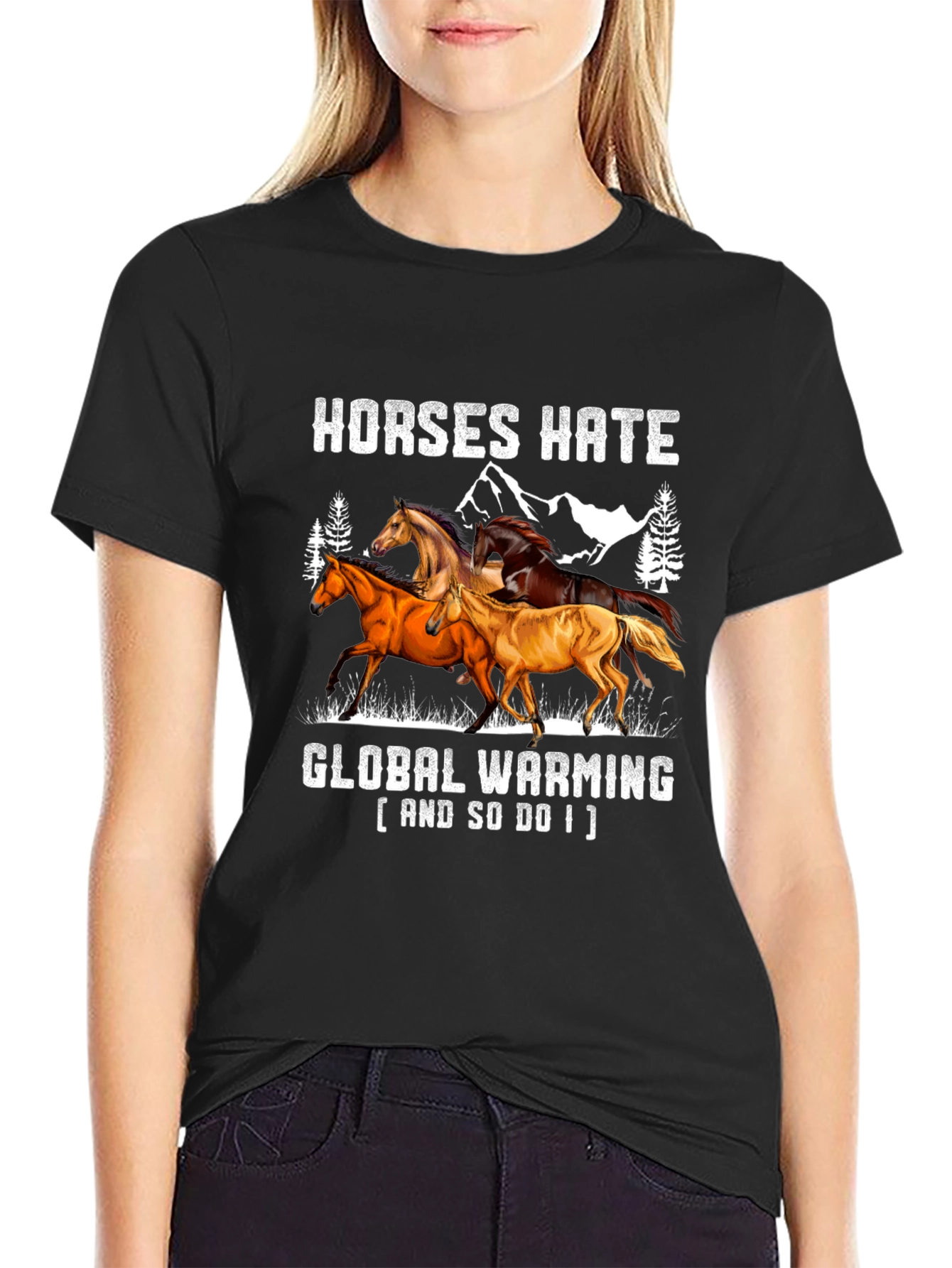 Black Horses Hate Global Warming T-Shirt view 2