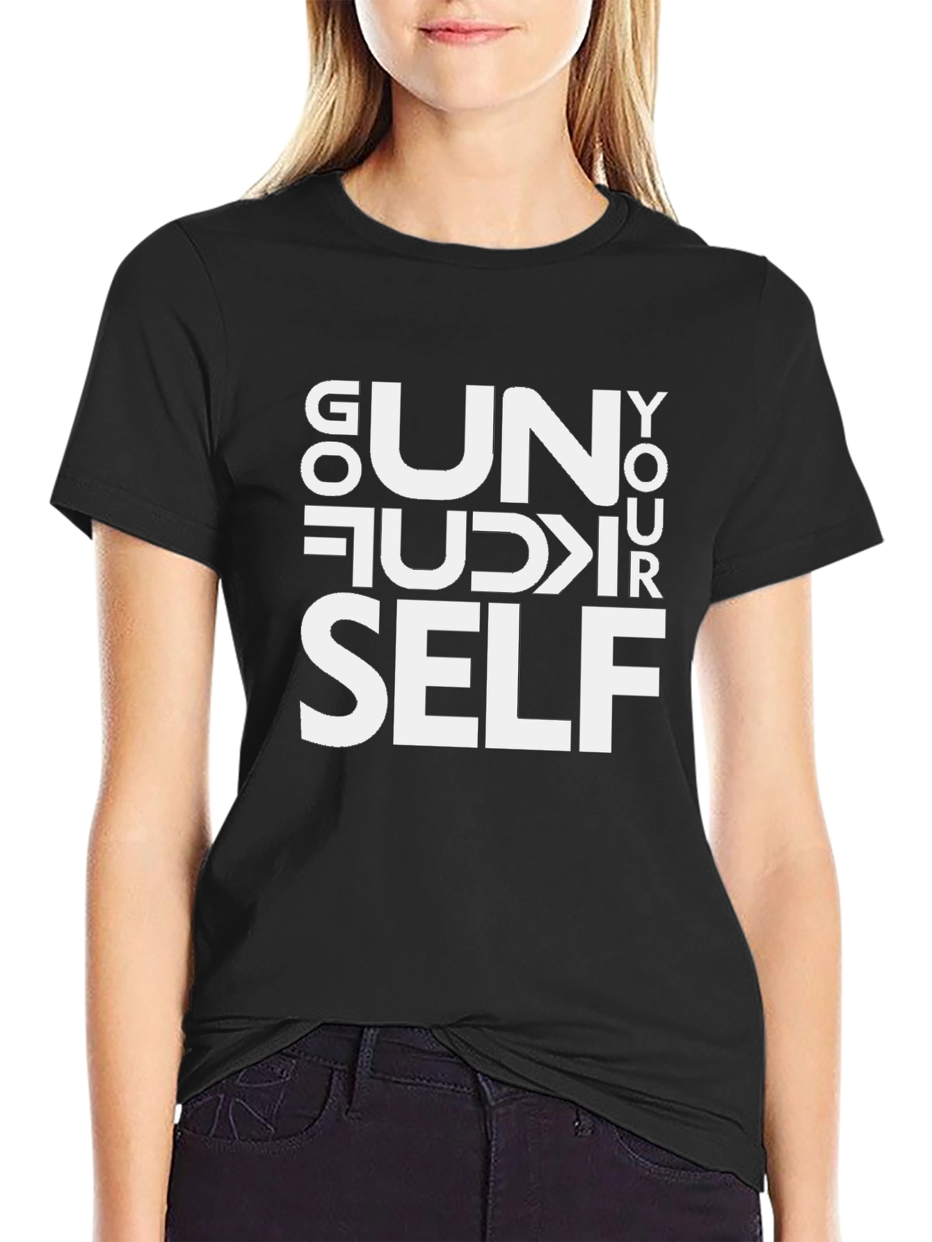 Black Go Un-F Yourself T-Shirt | Funny Sarcastic Tee view 2