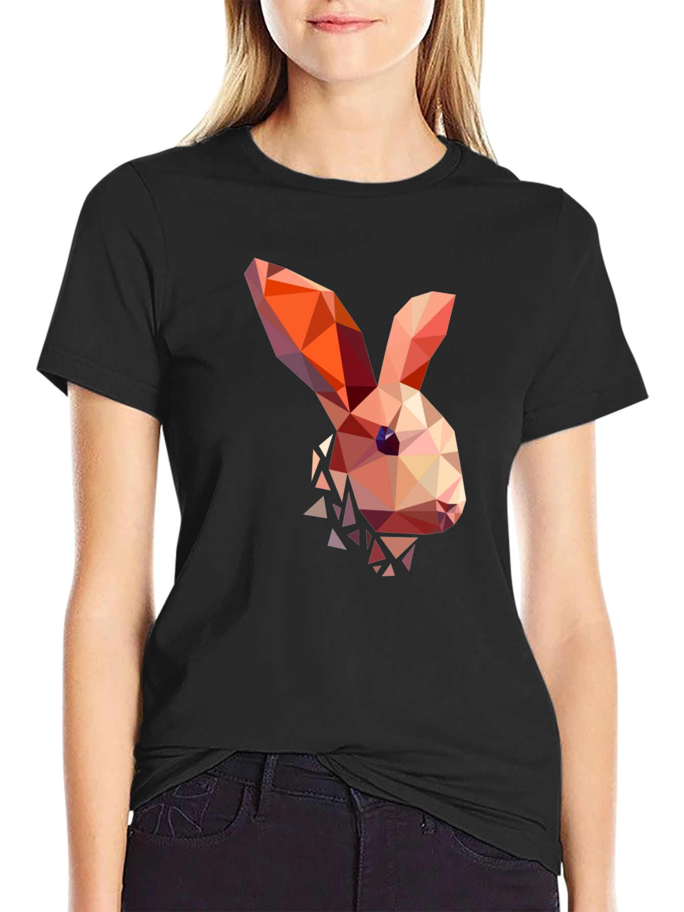 Black Geometric Bunny Graphic T-Shirt view 2