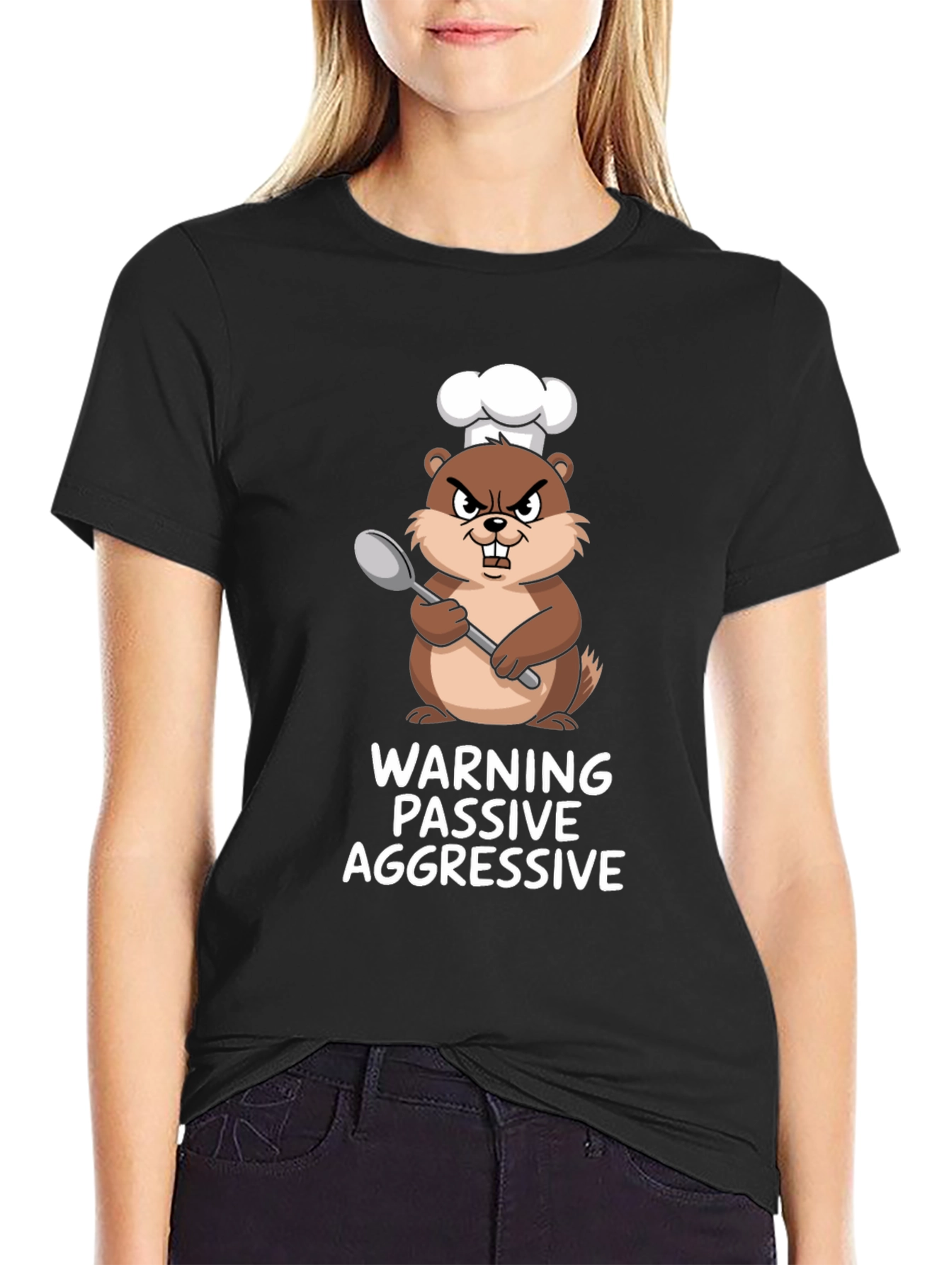 Black Passive Aggressive Chef Beaver Graphic Tee view 2