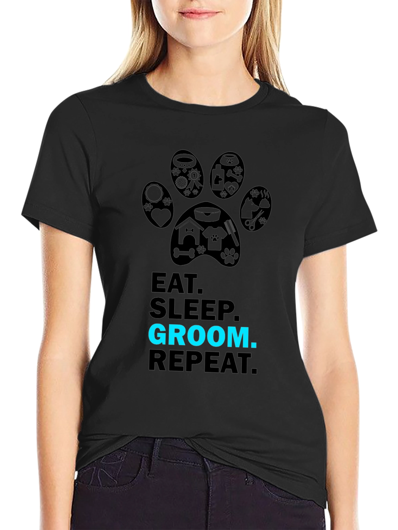 Black Eat Sleep Groom Repeat Graphic Tee view 2