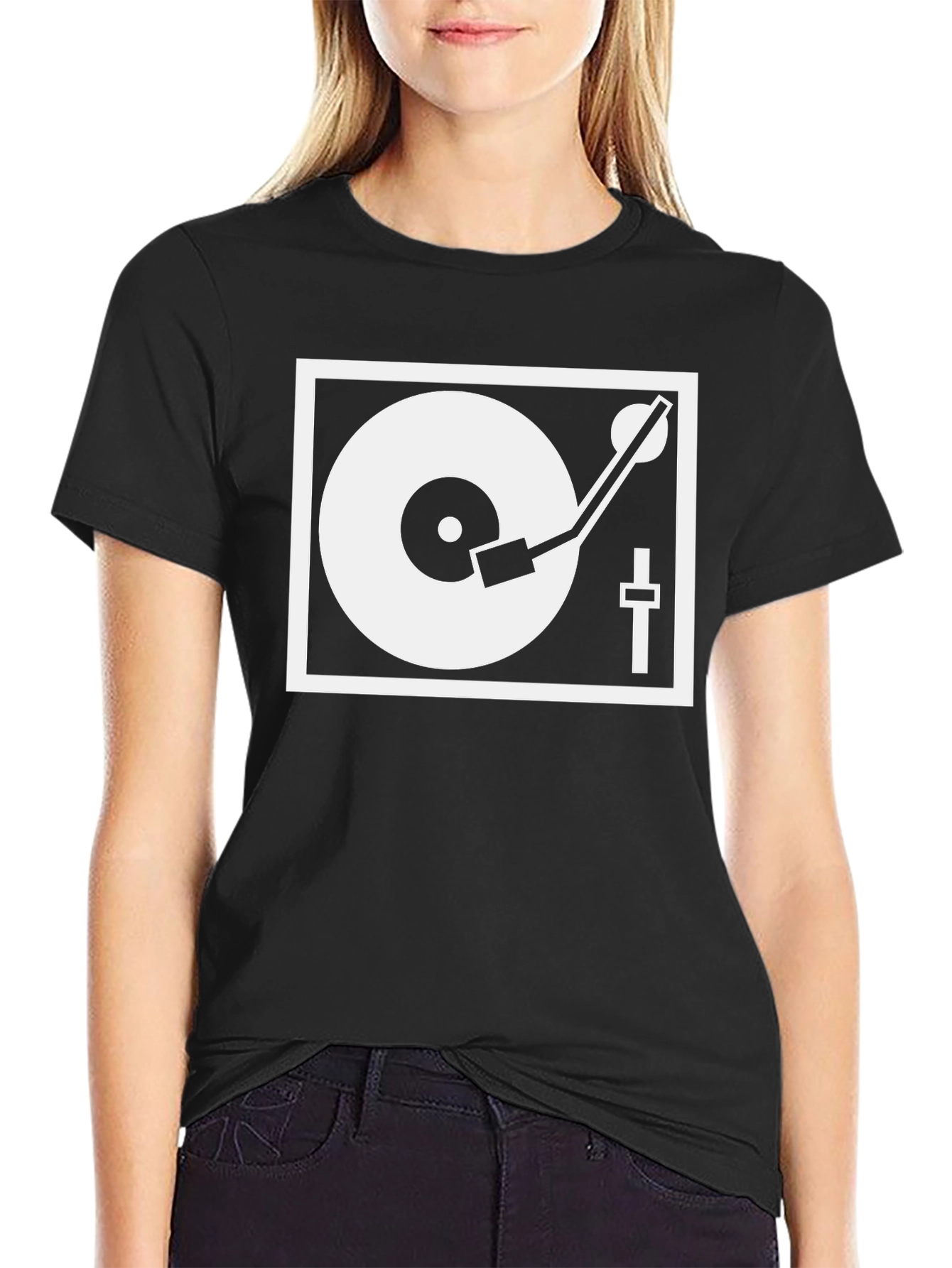 Black DJ Turntable Graphic Tee - Black Cotton Blend view 2