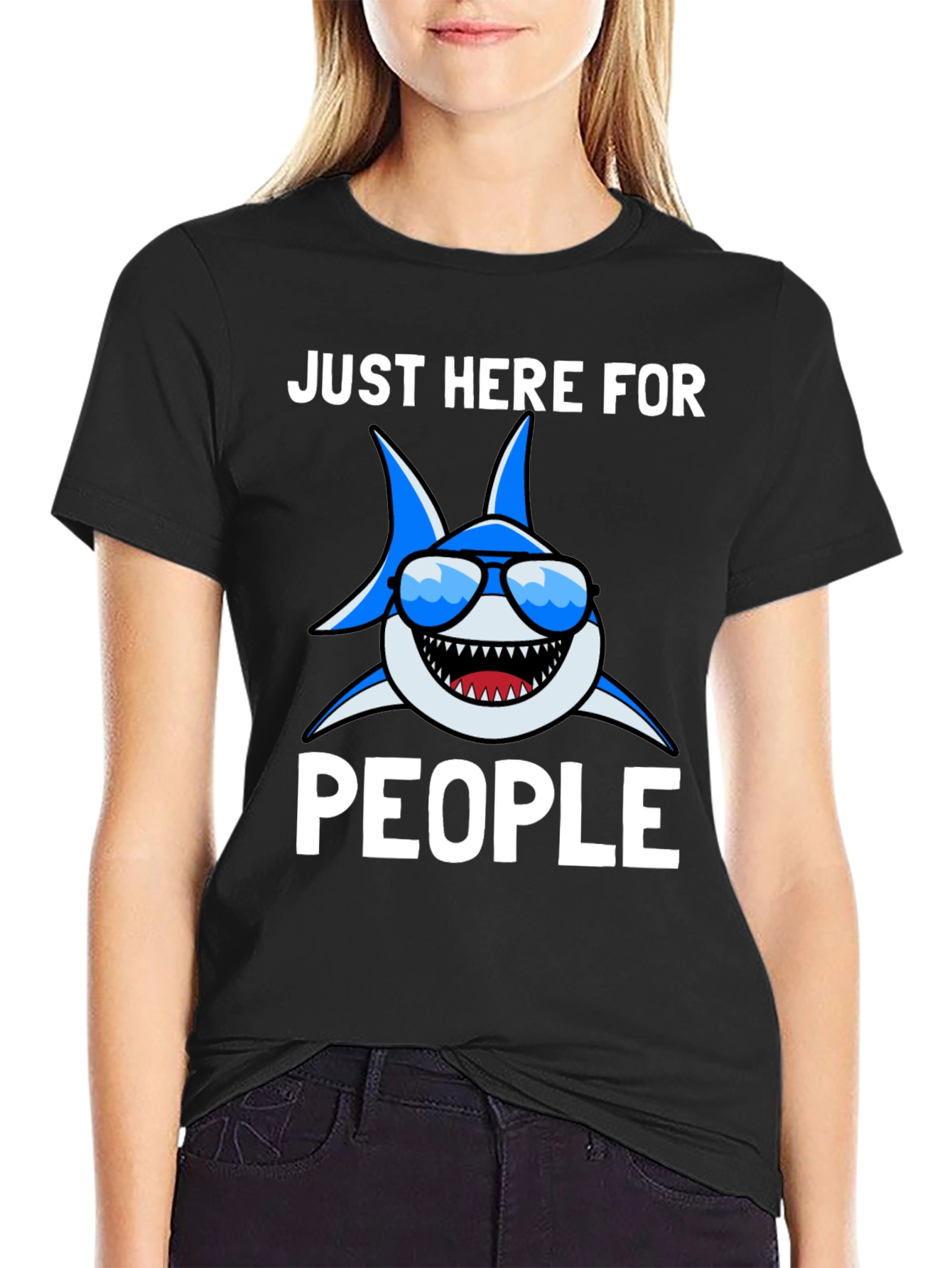Black Shark Lover T-Shirt - Just Here for People view 2
