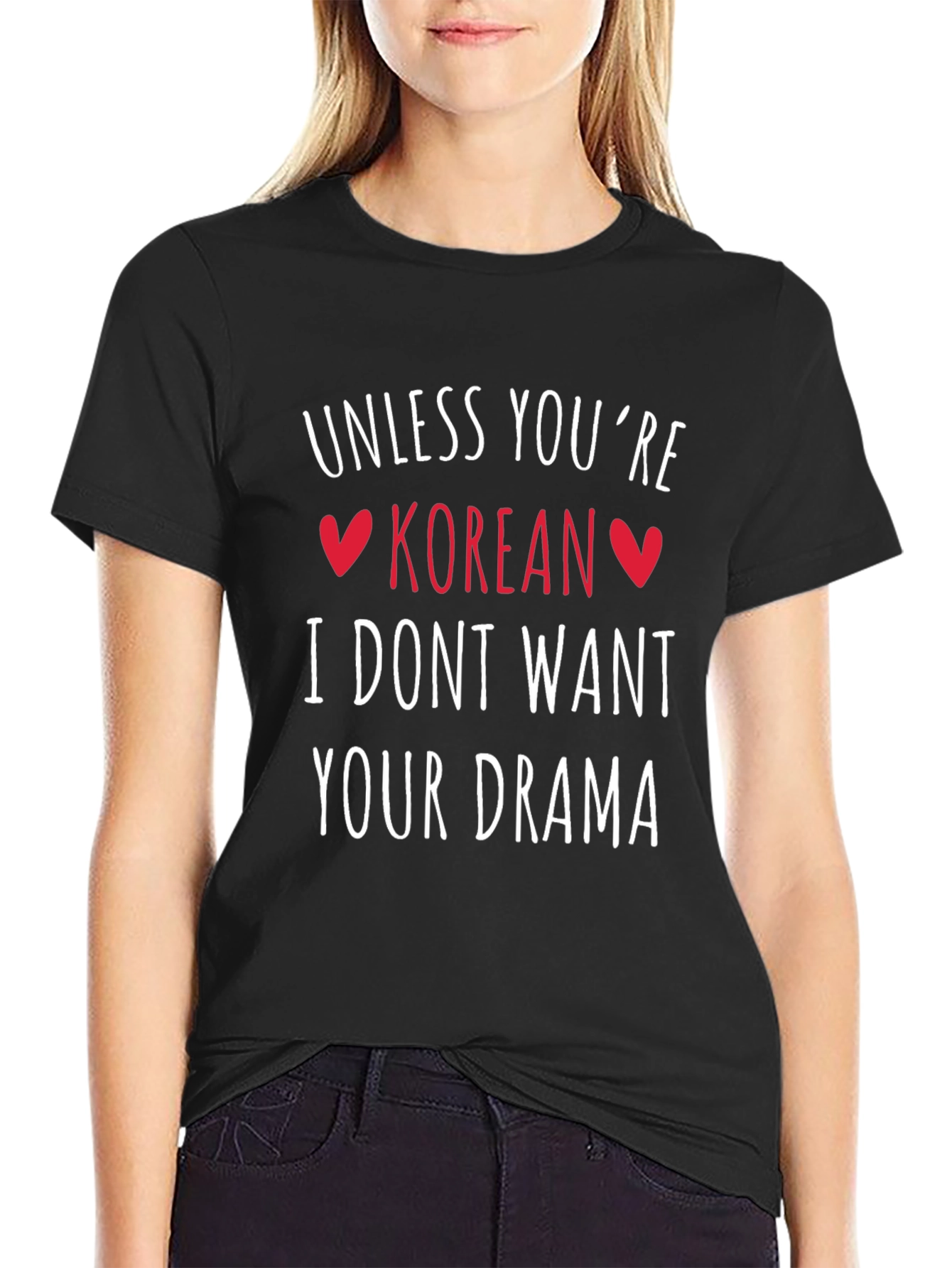 Black Korean Drama Graphic Tee - Black Crew Neck T-Shirt view 2