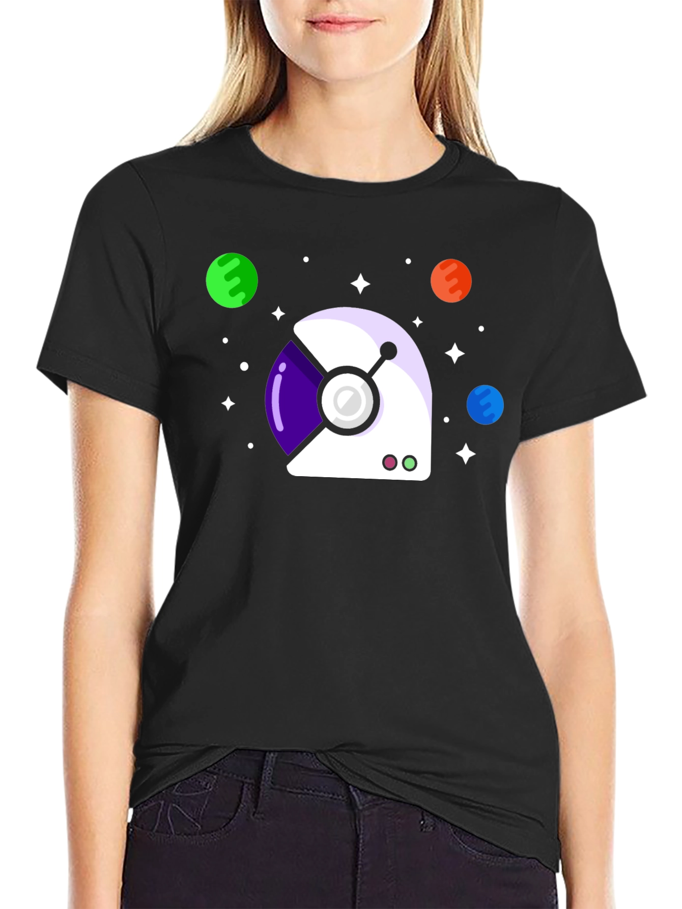 Black Astronaut Helmet Graphic T-Shirt view 2