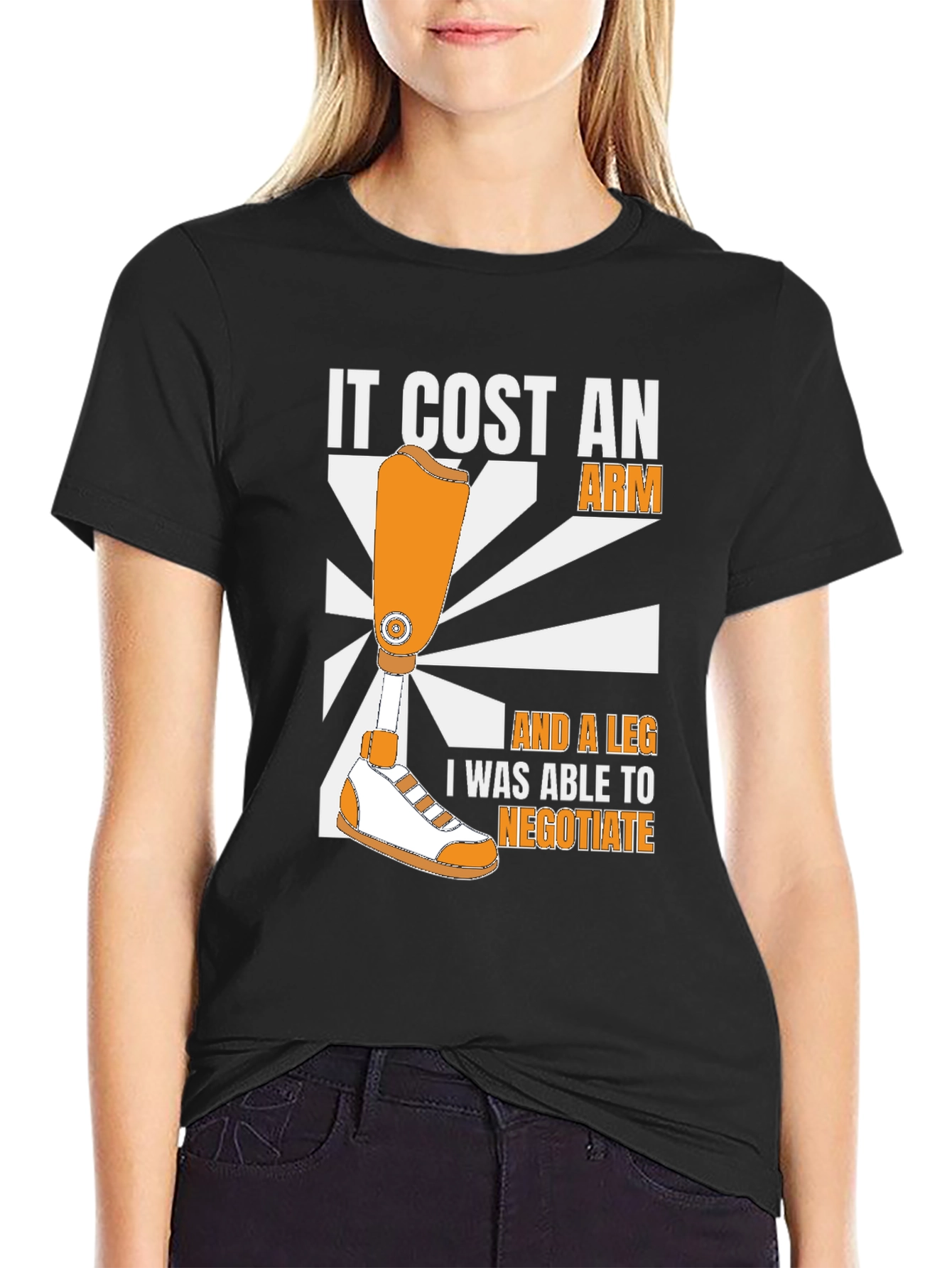 Black Funny "It Cost an Arm" Graphic T-Shirt view 2
