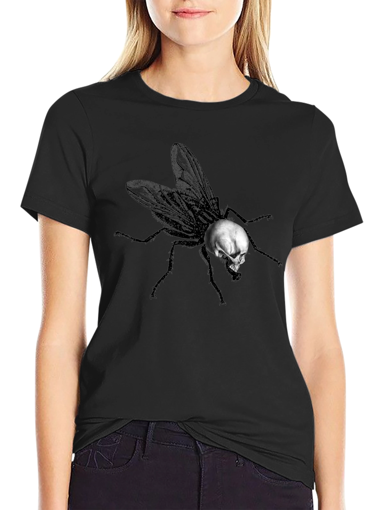 Black Skull Fly Graphic T-Shirt - Unique Design view 2