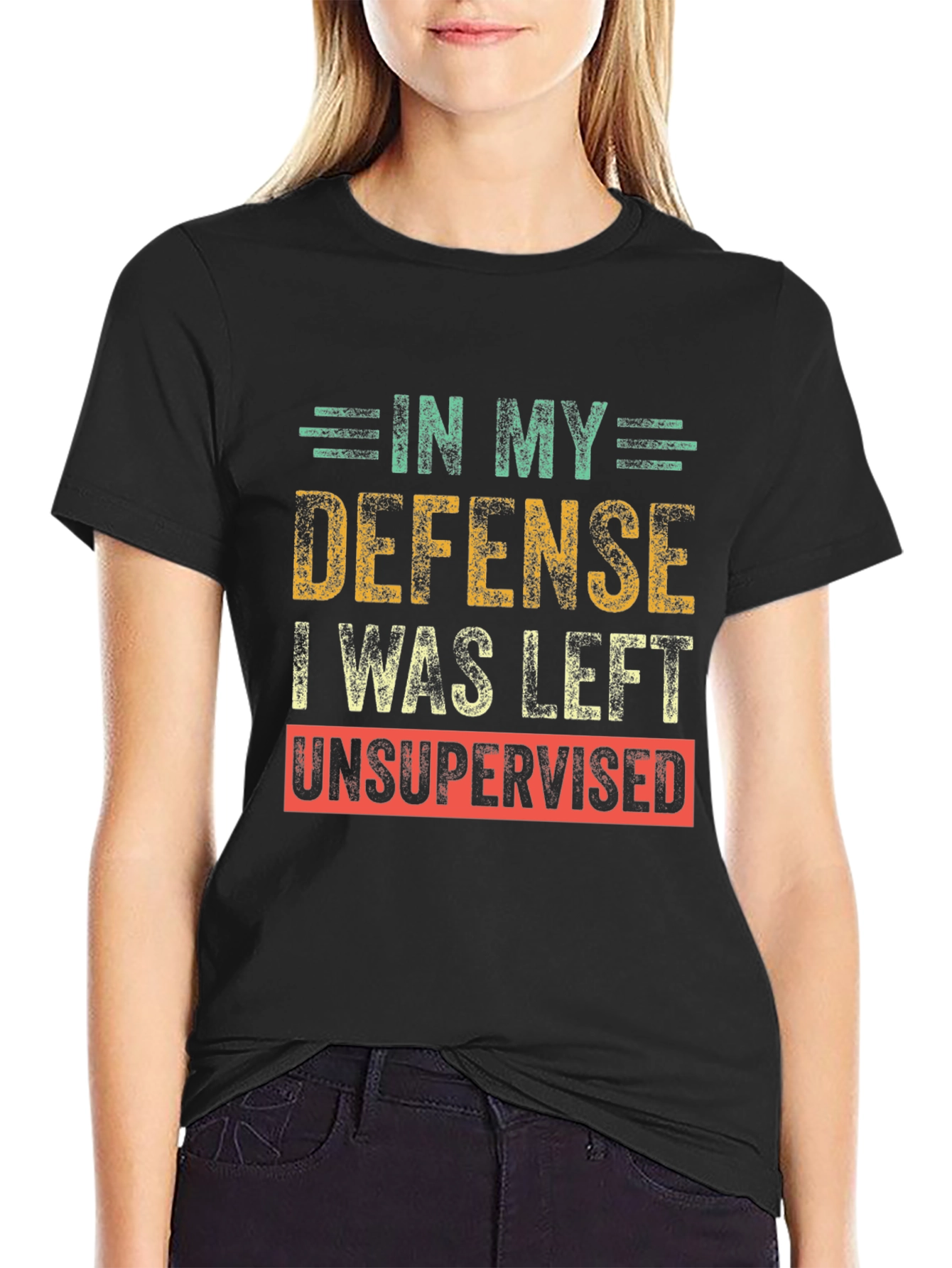 Black Funny Unsupervised Humor T-Shirt view 2