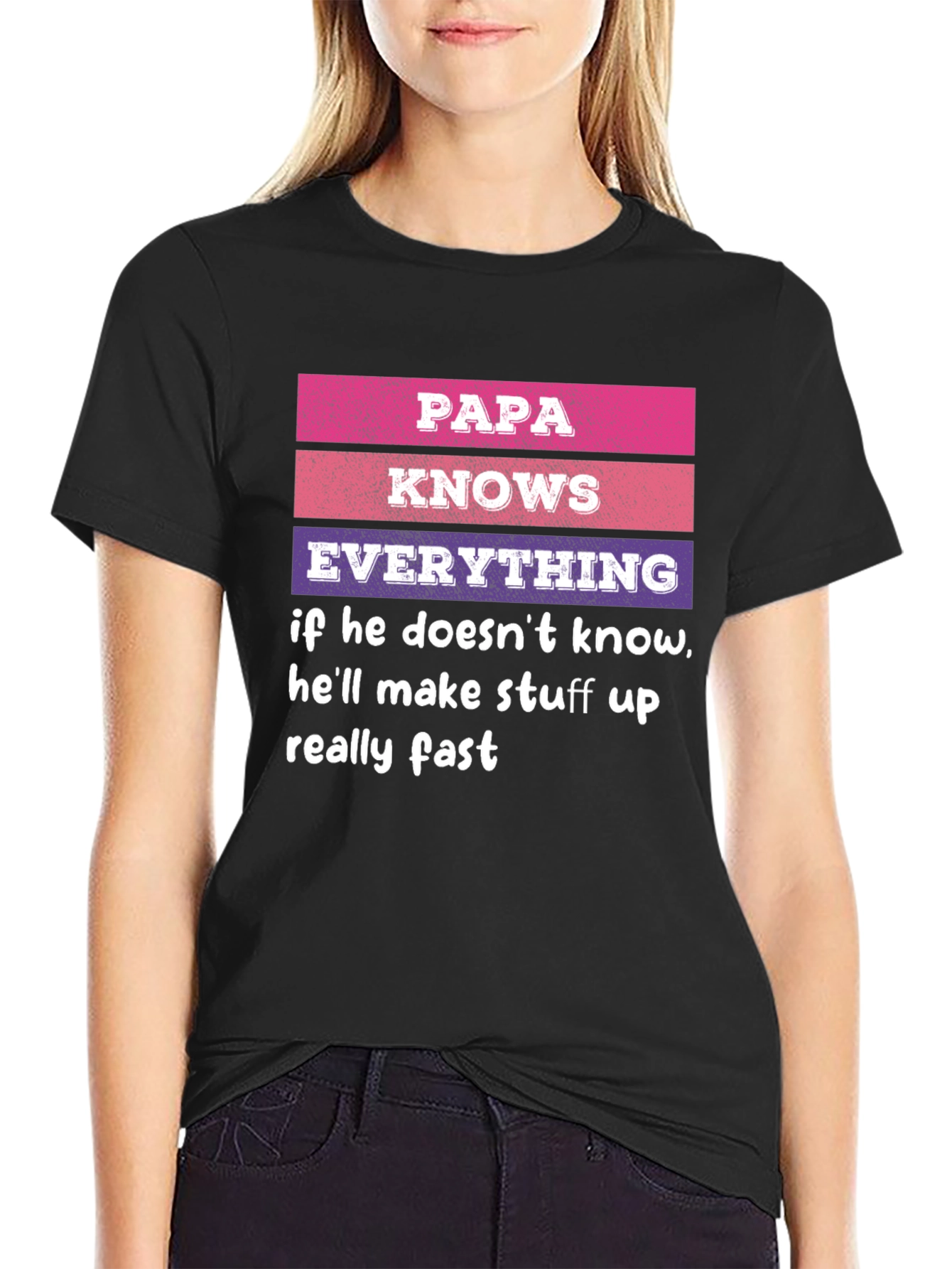Black Papa Knows Everything T-Shirt Novelty Dad Gift view 2