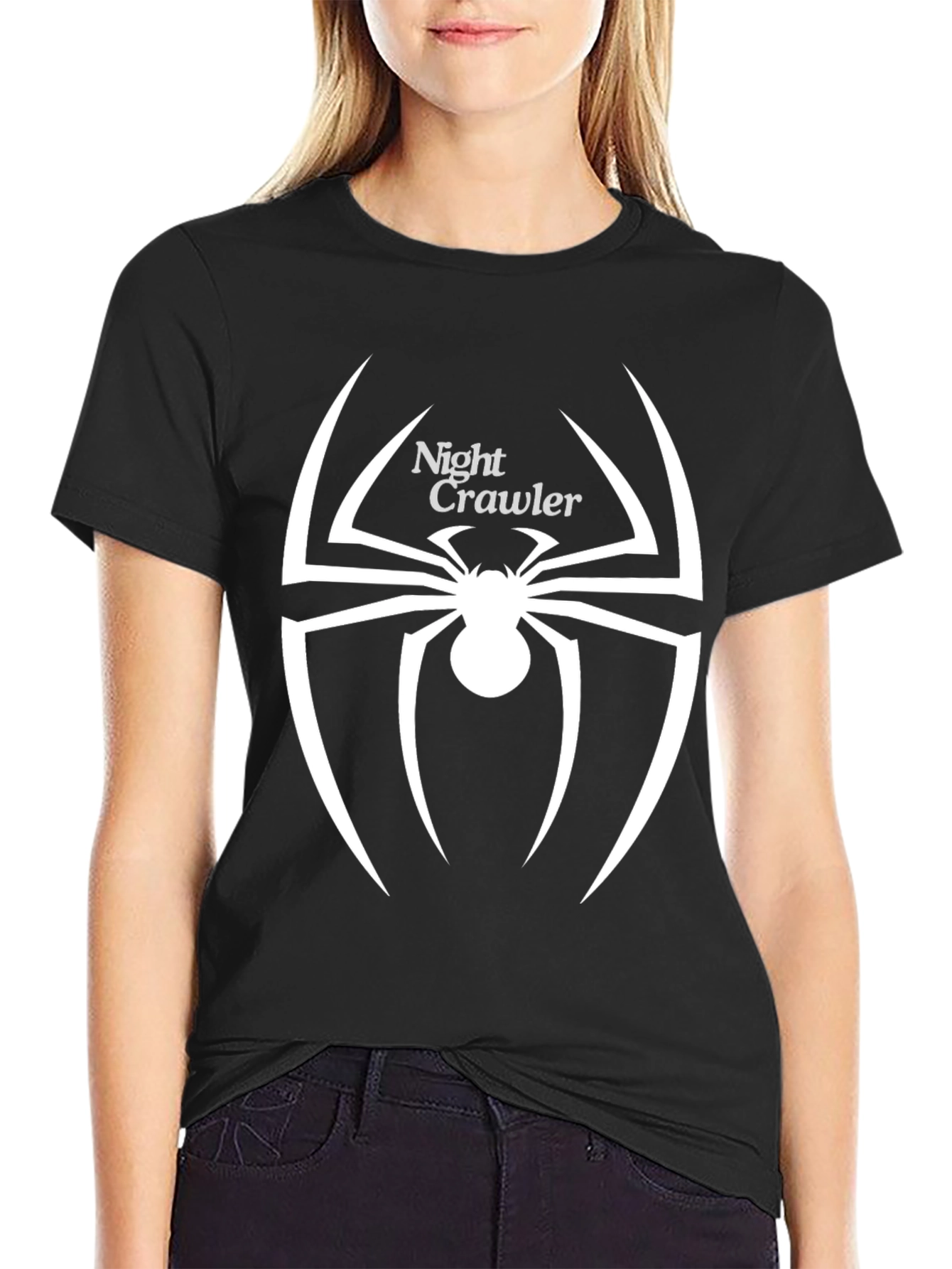 Black Night Crawler Spider Graphic Tee - Bold Black T-Shirt view 2