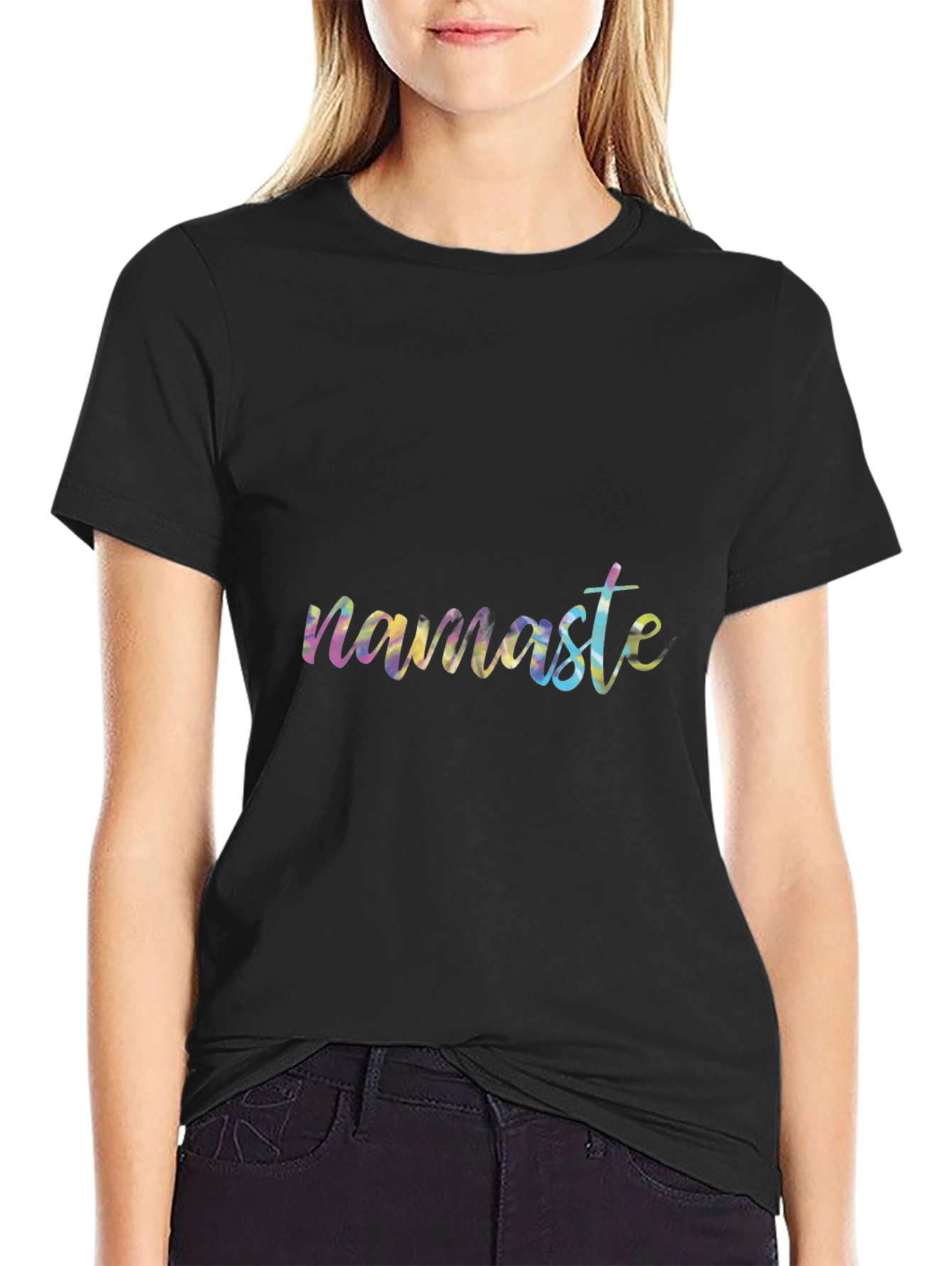 Black Namaste Tie-Dye Graphic Black T-Shirt view 2