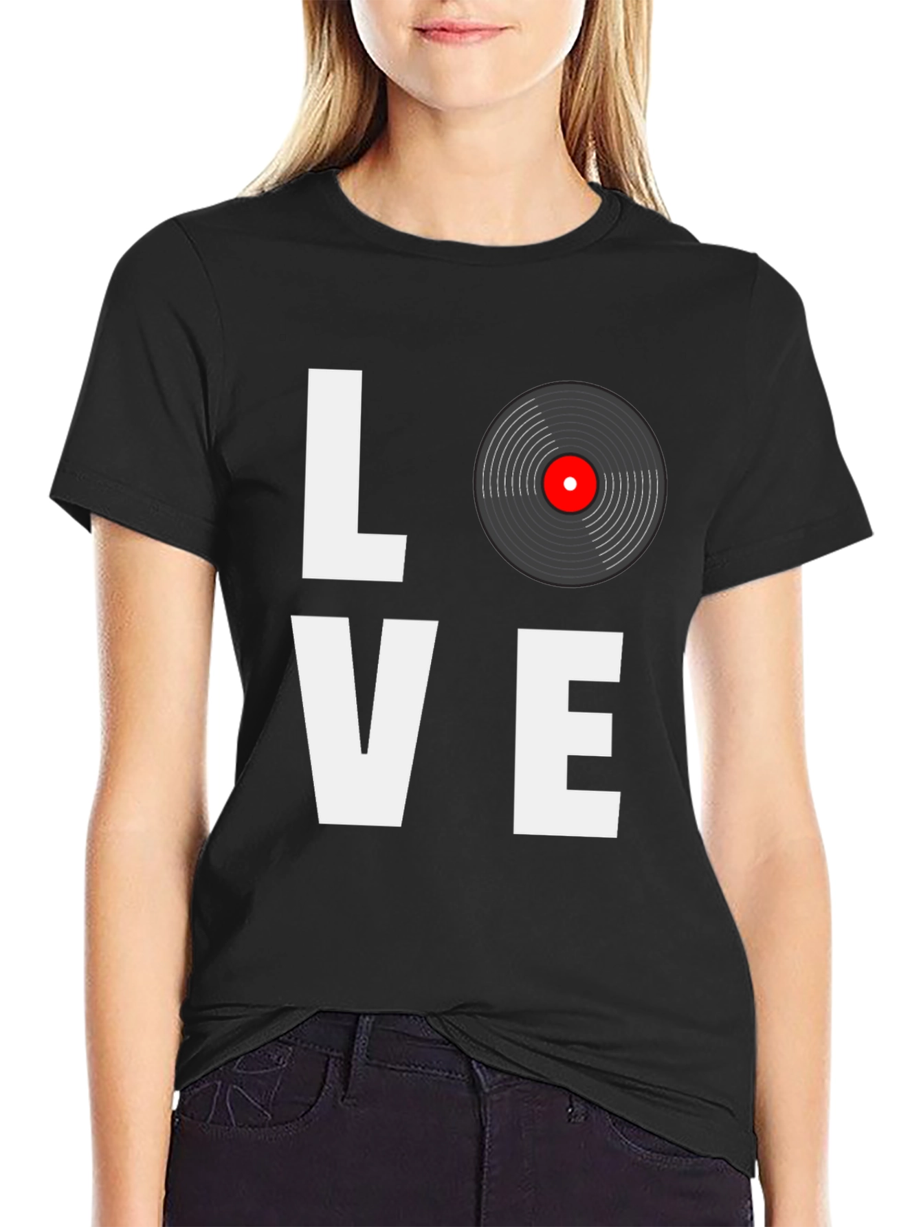 Black Love Vinyl Record Black T-Shirt  view 2