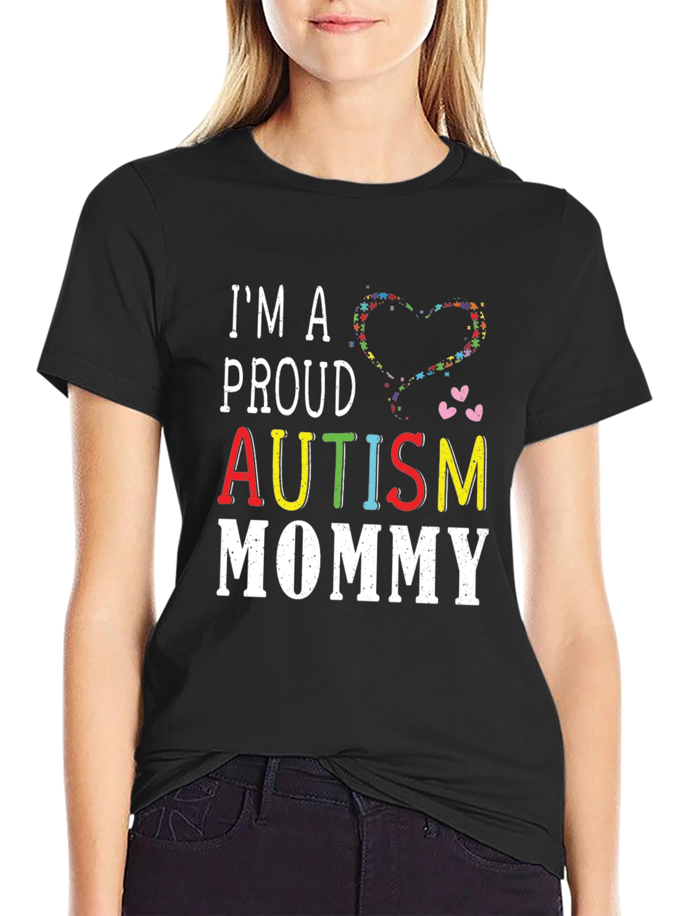 Black Proud Autism Mommy T-Shirt  view 2