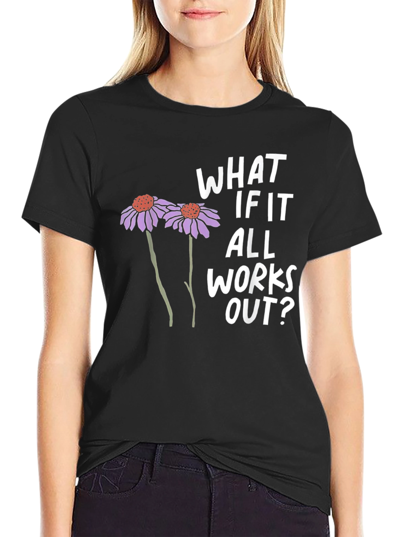 Black Optimistic Graphic Tee - What If It All Works Out? view 2