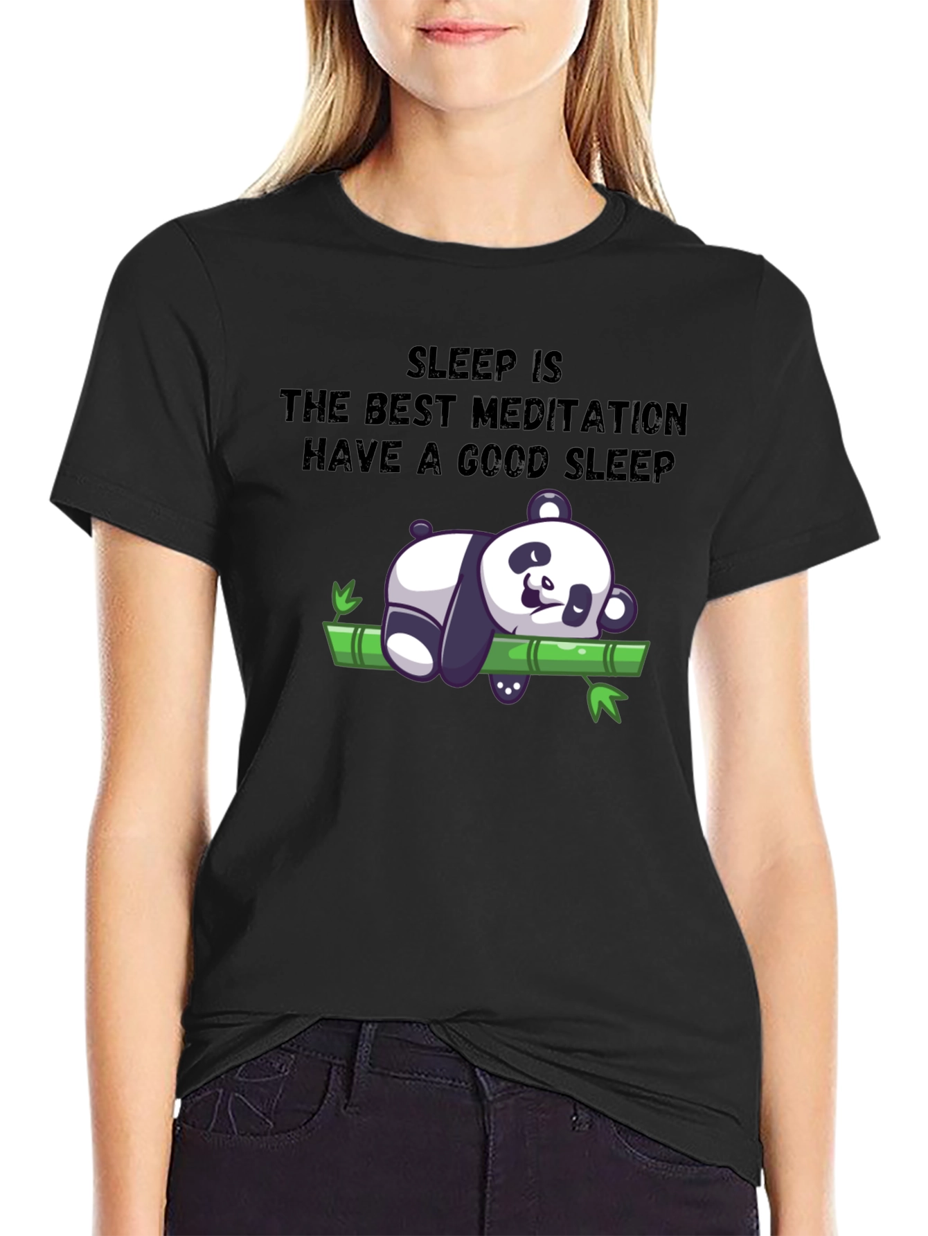 Black Sleep Meditation Panda T-Shirt - Relax & Sleep Well view 2