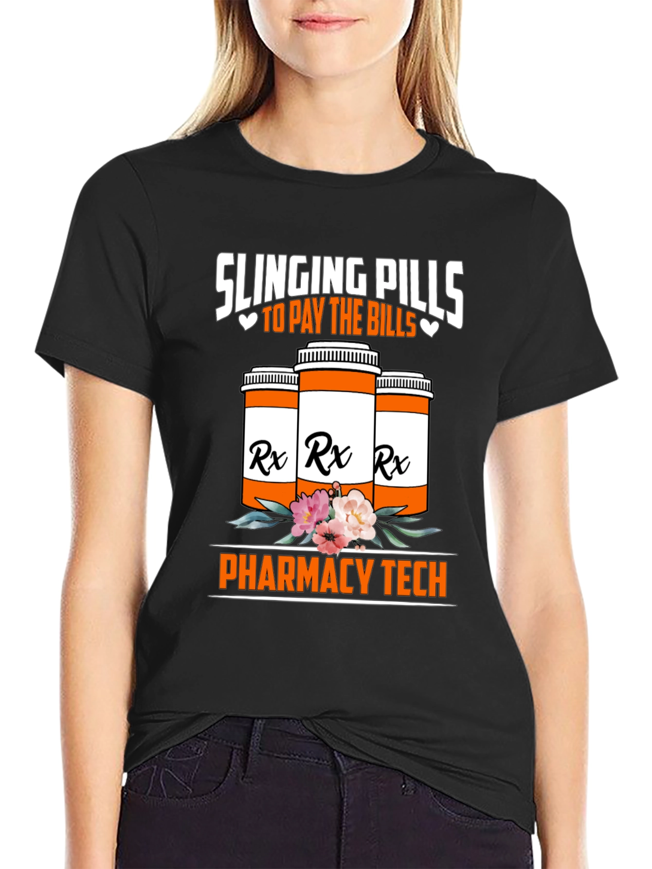 Black Slinging Pills Pharmacy Tech T-Shirt view 2