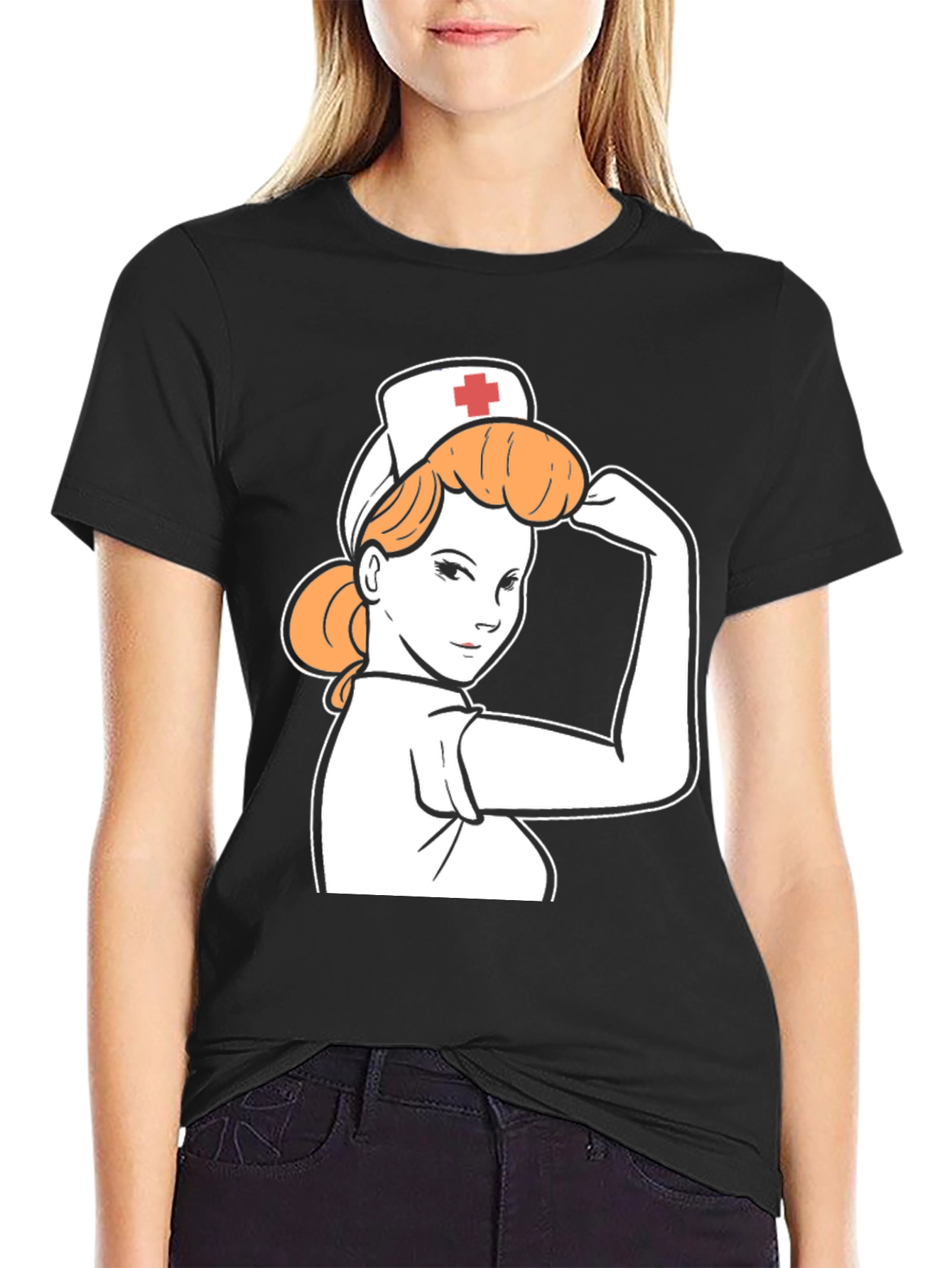 Black Retro Nurse Power T-Shirt - Black view 2