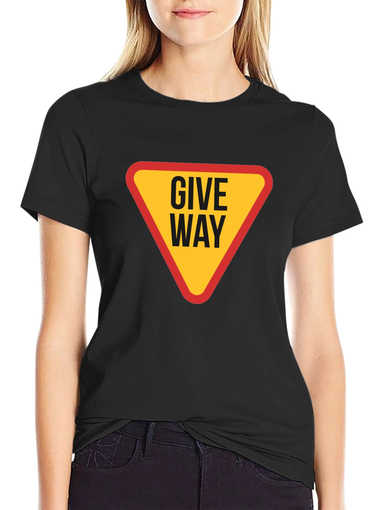 Black Give Way Traffic Sign T-Shirt view 2