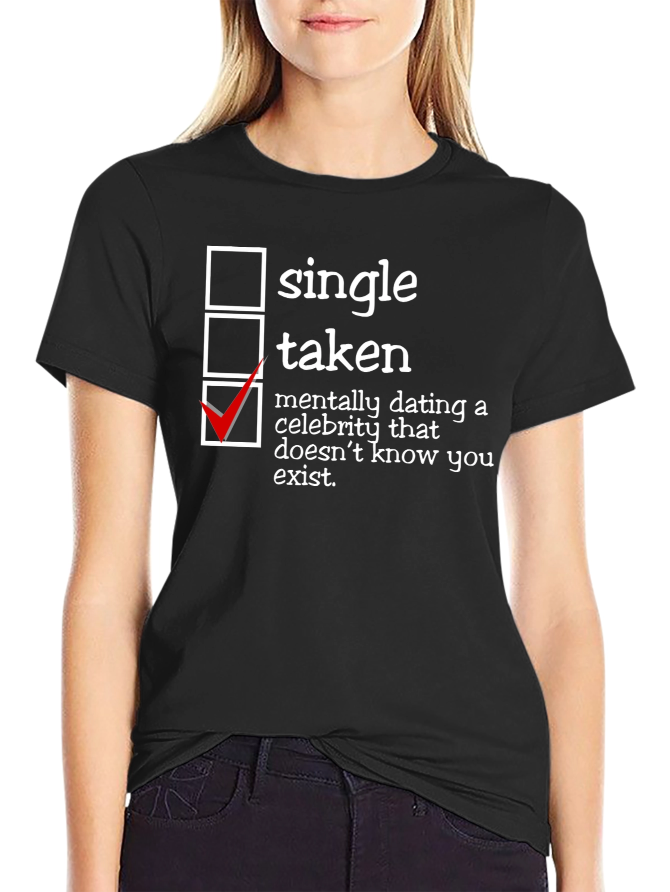 Black Humorous Dating Status T-Shirt - Single Taken view 2