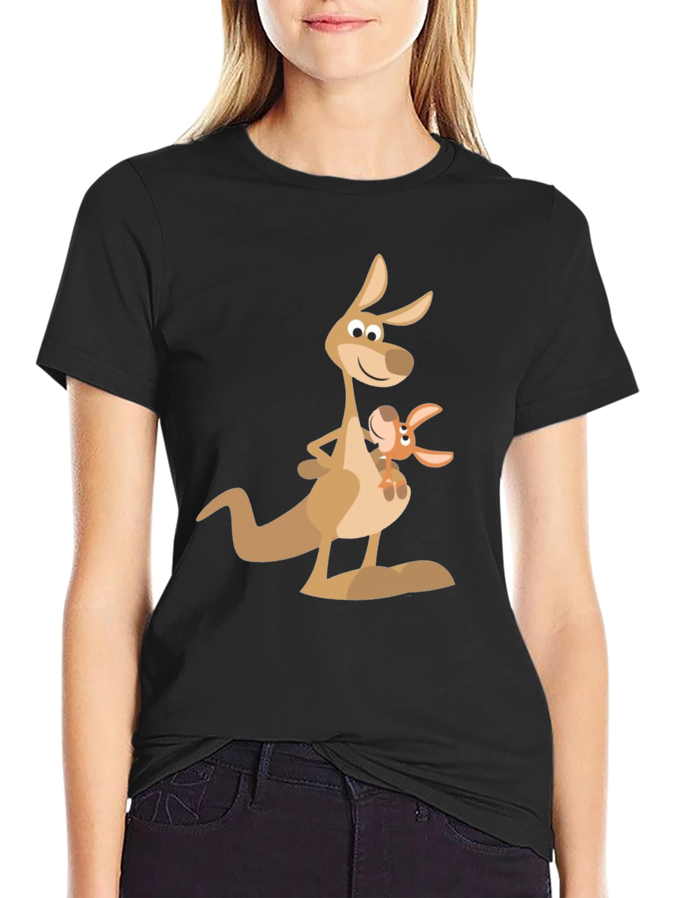 Black Kangaroo Graphic Tee - Casual Black T-Shirt view 2