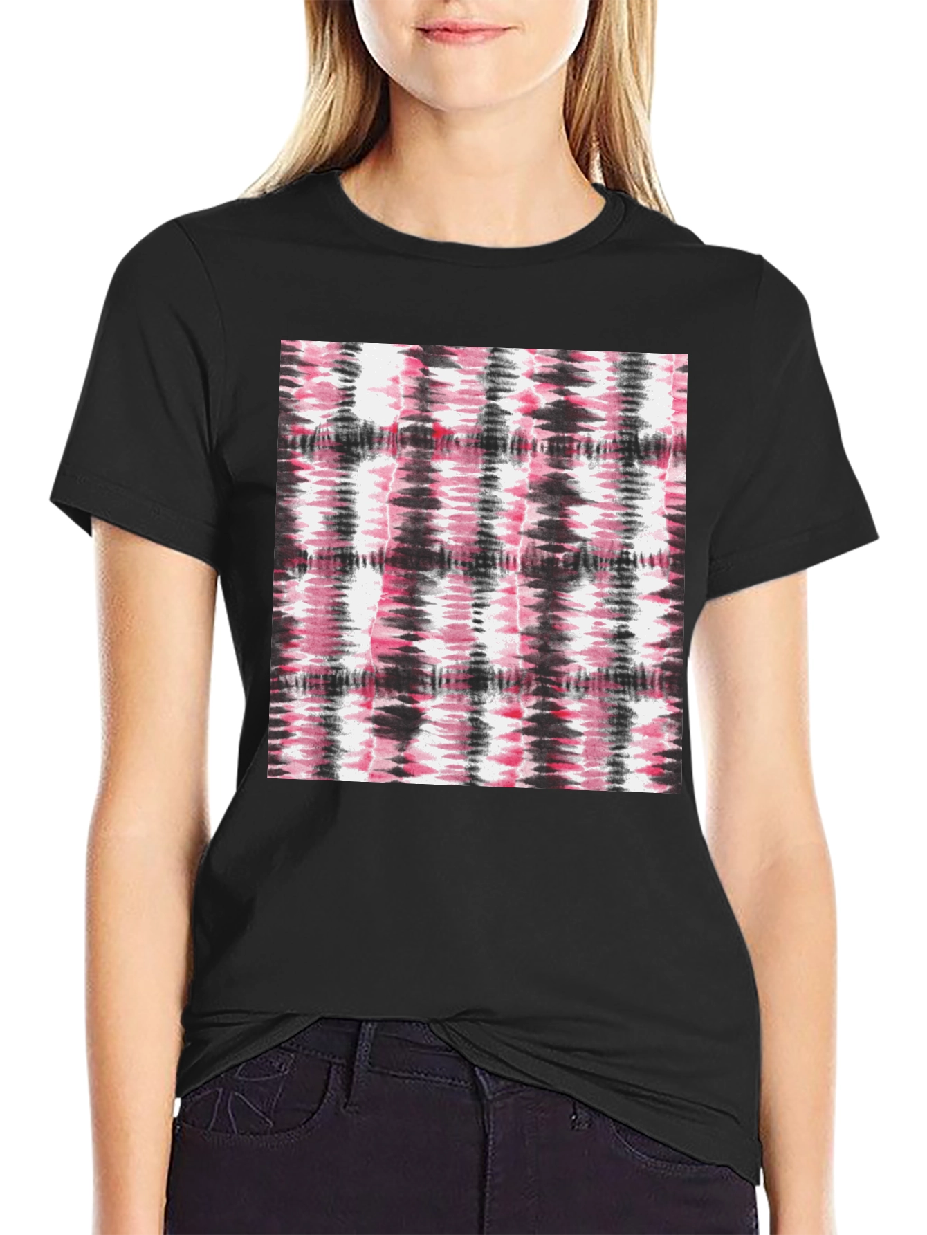Black Abstract Tie-Dye Graphic Black T-Shirt view 2