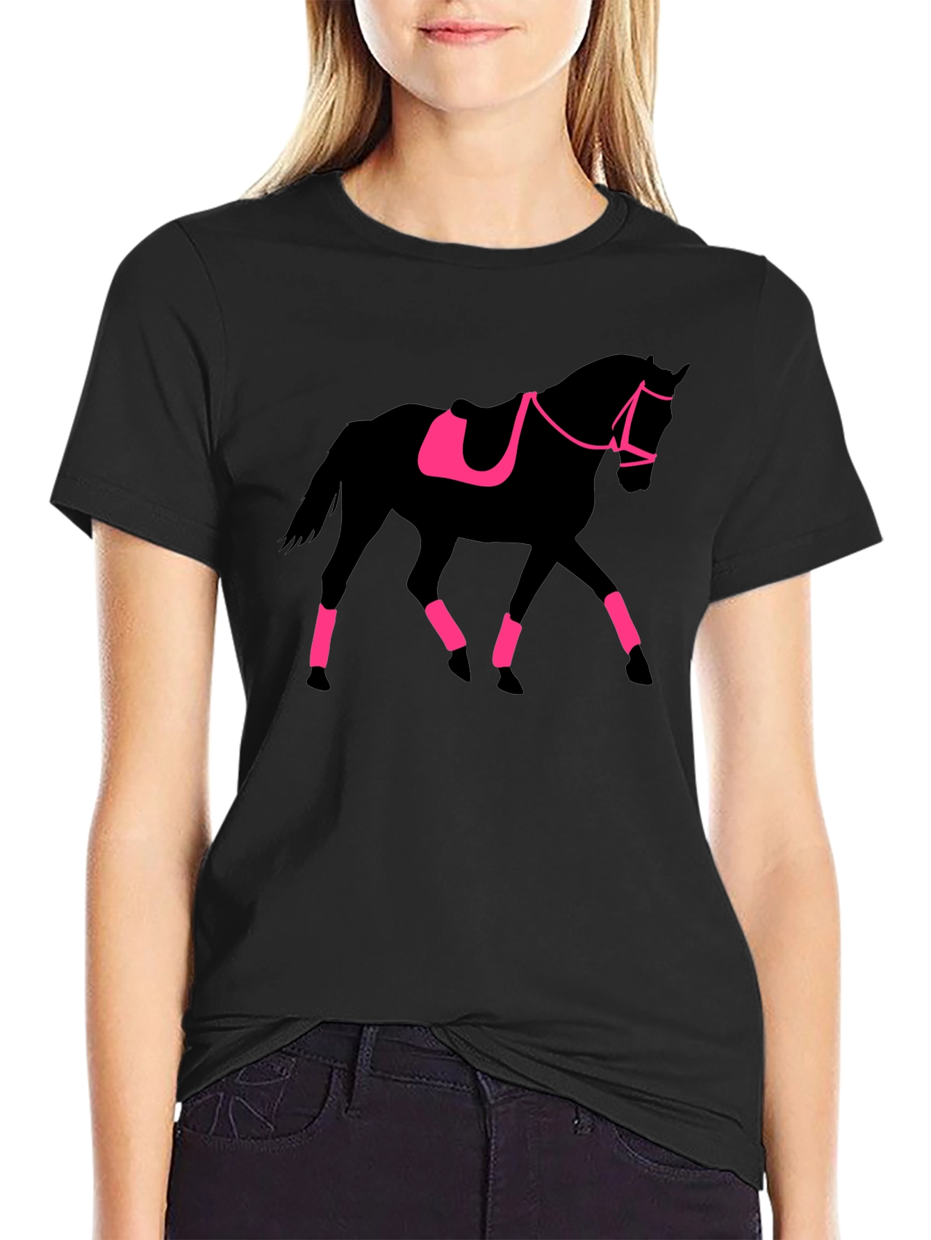 Black Equestrian Horse Silhouette Graphic Tee view 2